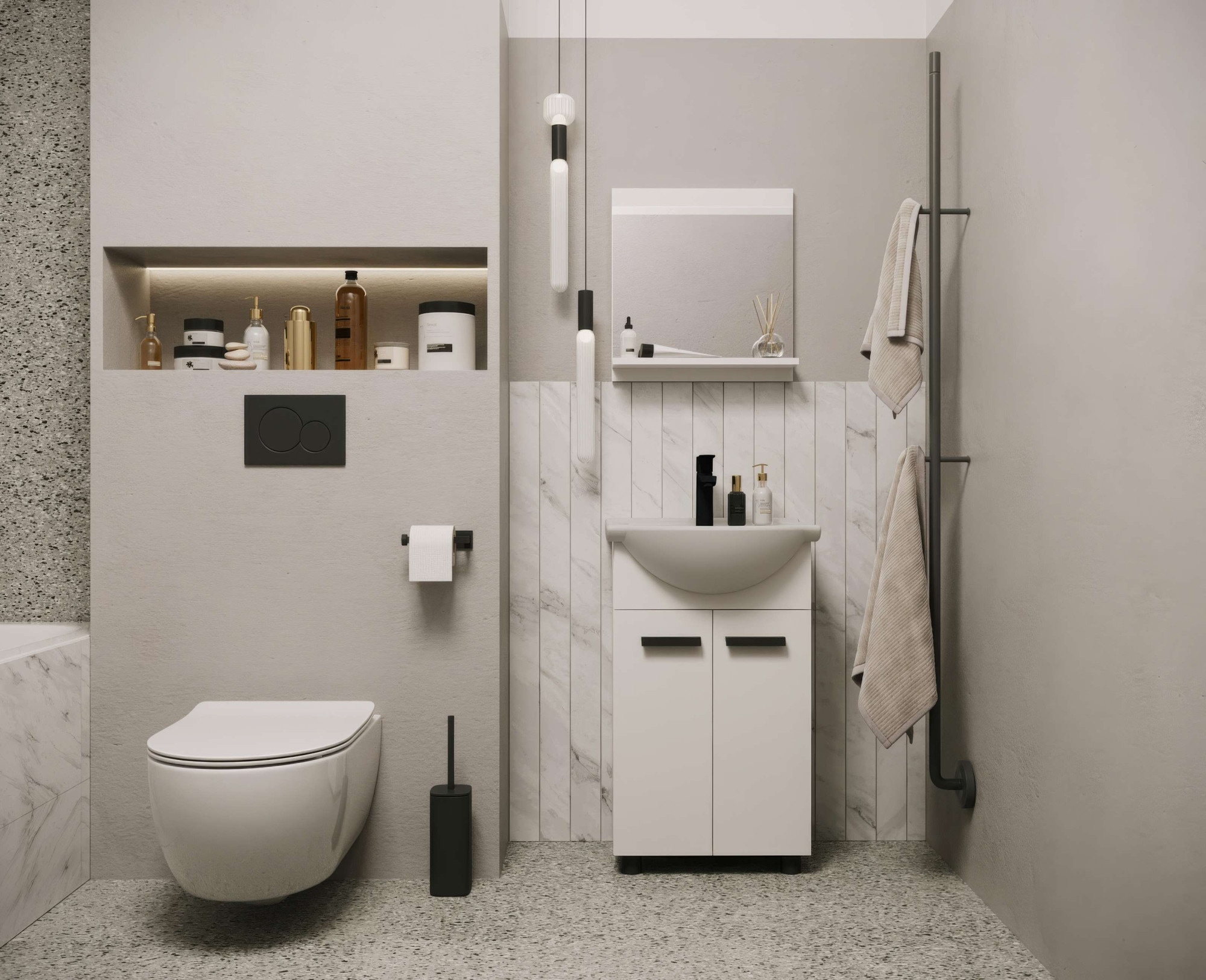 welltime Badmöbel-Set »Badmöbel-Set Paulo, Waschbeckenunterschrank mit Waschbecken, Spiegel«, Waschbeckenunterschrank mit Wachbecken und Spiegel