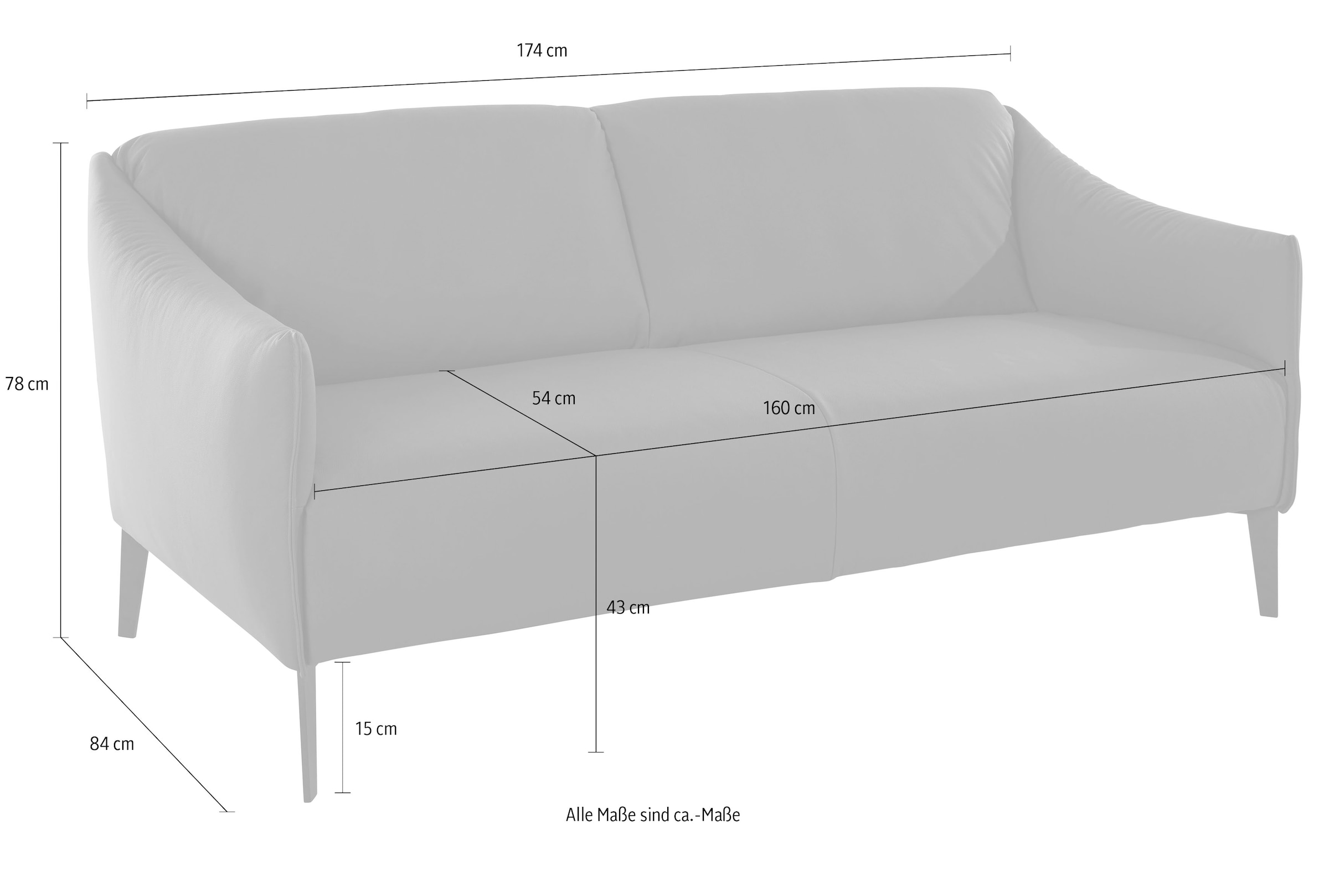 W.SCHILLIG 2,5-Sitzer »sally Designsofa mit schmalen Armlehnen, bequem und elegant« mit Metall-Winkelfüßen in Chrom glänzend, Breite 174 cm