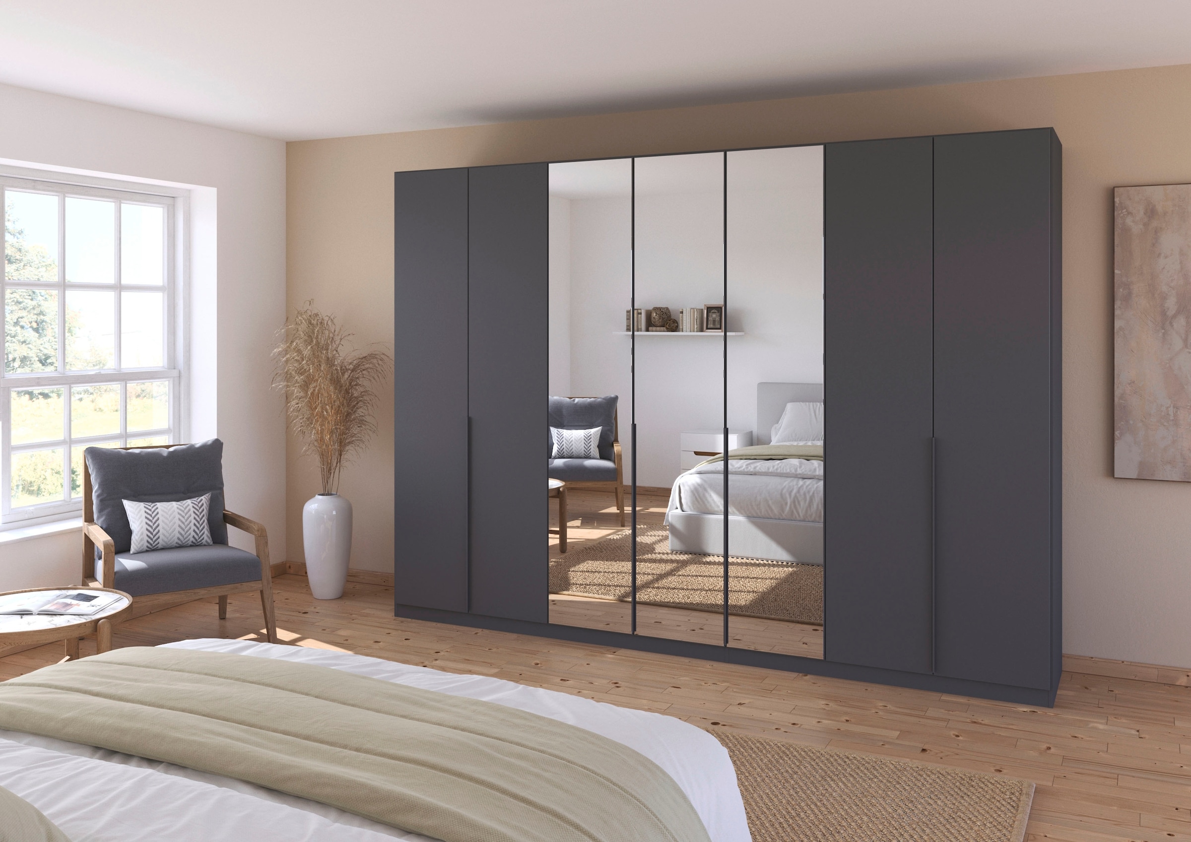 rauch Drehtürenschrank »Kleiderschrank Schrank Garderobe AGORDO mit Dekor- oder Hochglanzfront«, (in zwei Griff-Farben), durchdachte Innenausstattung, in 6 Breiten und 2 Höhen MADE IN GERMANY