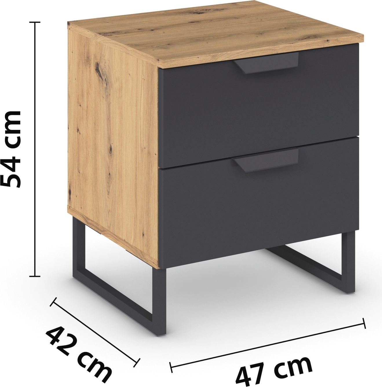 rauch Nachtkommode »Dark&Wood by Aditio«, im Industrial Style mit Kufenfuß, 2 Schubladen mit Softclose-Funktion