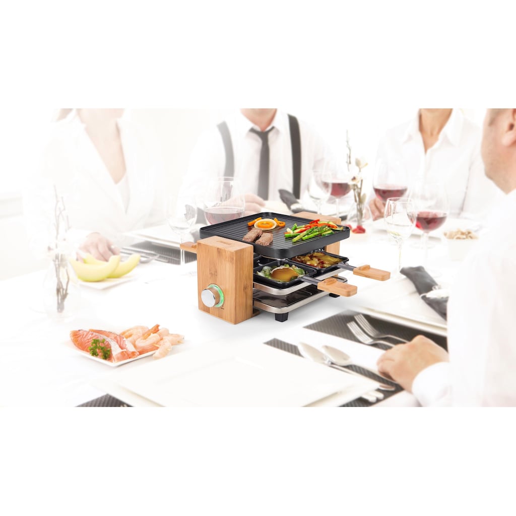 PRINCESS Raclette »Pure 4  162900«, 4 St. Raclettepfännchen, 700 W, 2m Kabellänge, mit Bambusausführung