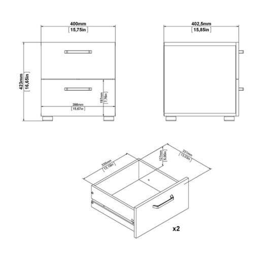 INOSIGN Nachtkommode »Dallas, Nachtschrank, Beistelltisch«, Nachttisch, 2 Schubladen und Metallgriffen, Breite 40 cm, Höhe 42 cm