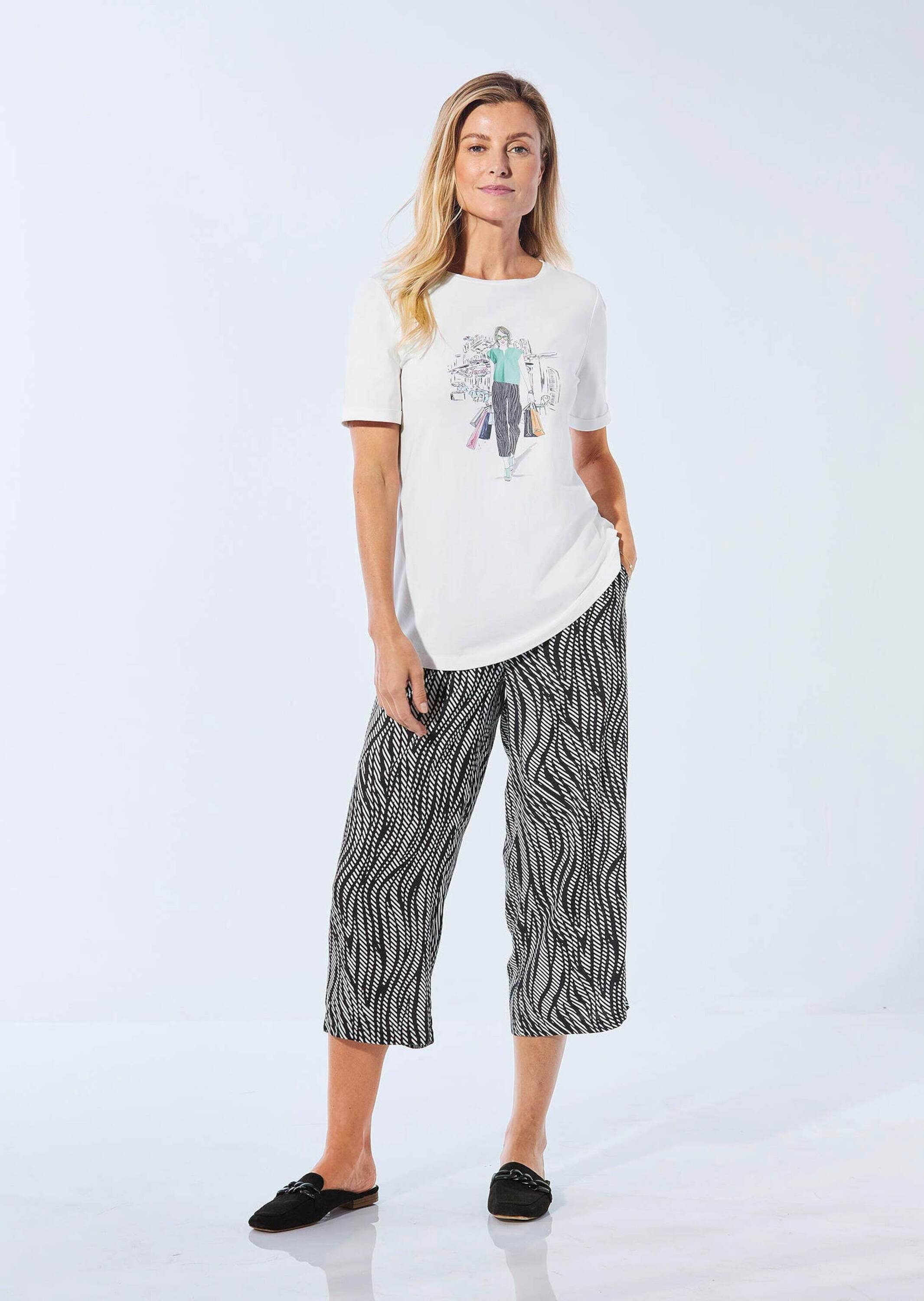 GOLDNER Kurzarmshirt »Kurzgröße Jerseyshirt mit Halbarm, Druck« keine/nicht relevant