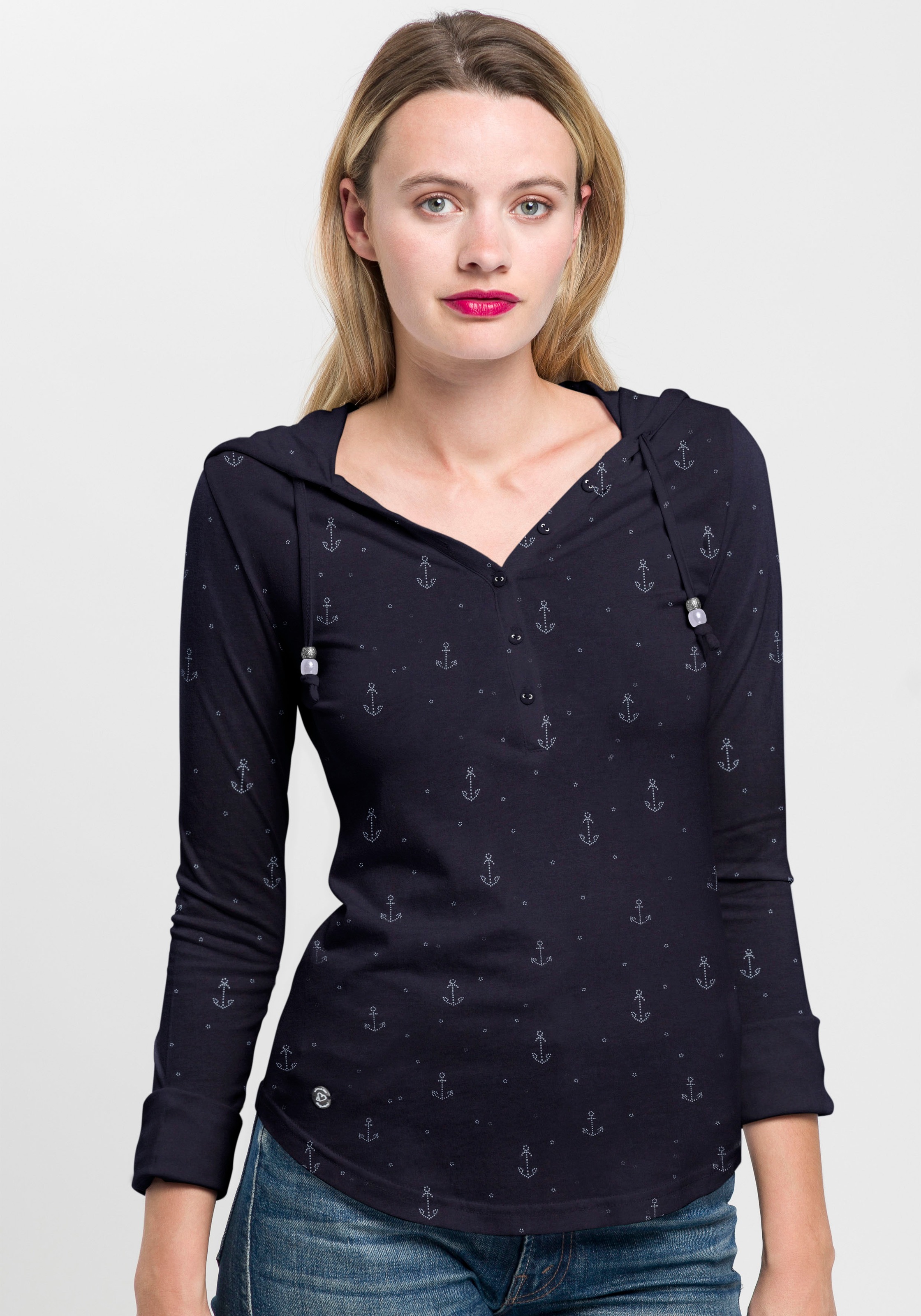 Ragwear Longsleeve »DROP MARINA O«, mit Kapuze und maritimen Anker-All Over-Druck