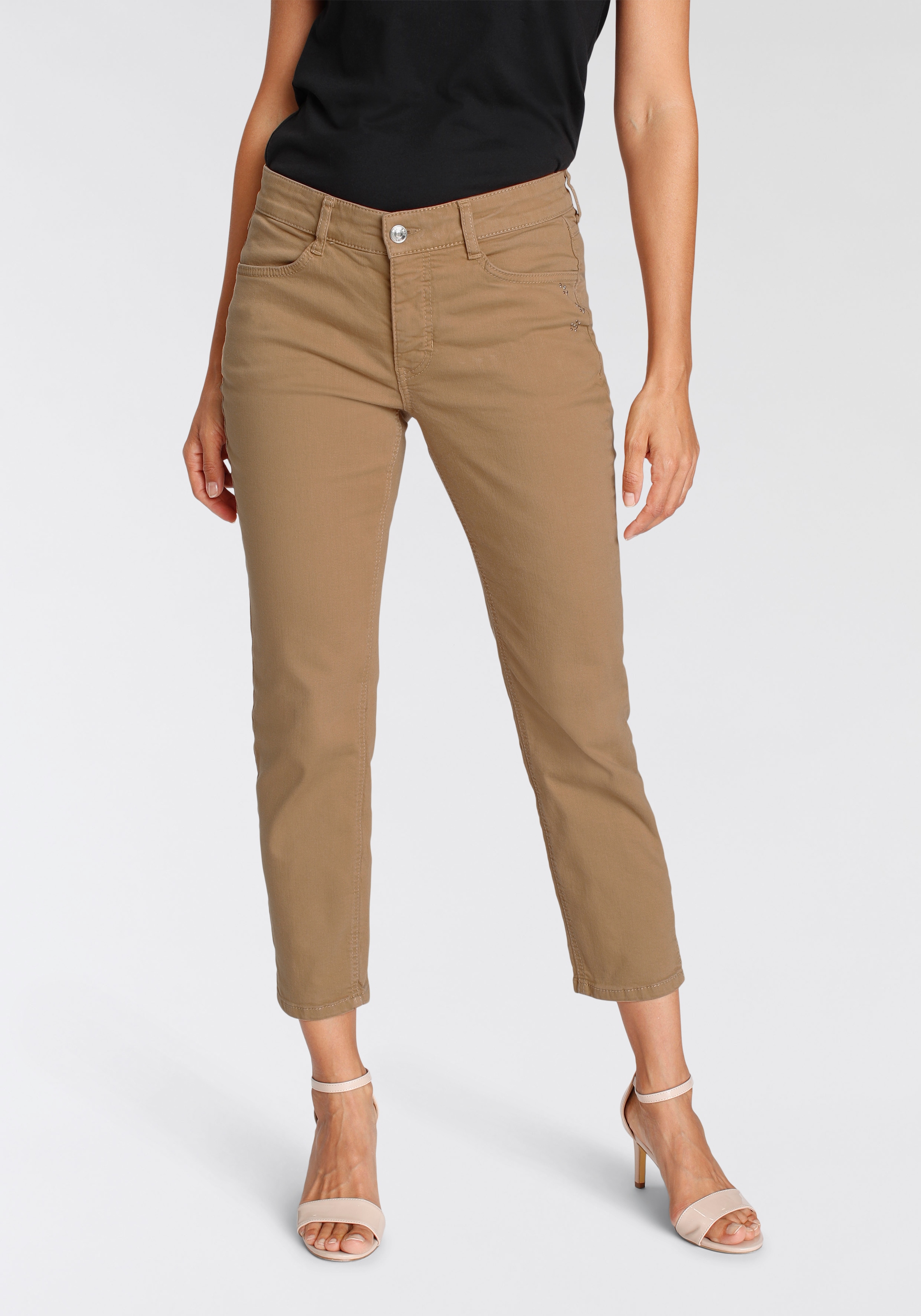MAC Ankle-Jeans »Angela Pipe Fower«, Mit dezenter Blumen-Dekoration auf der Tasche
