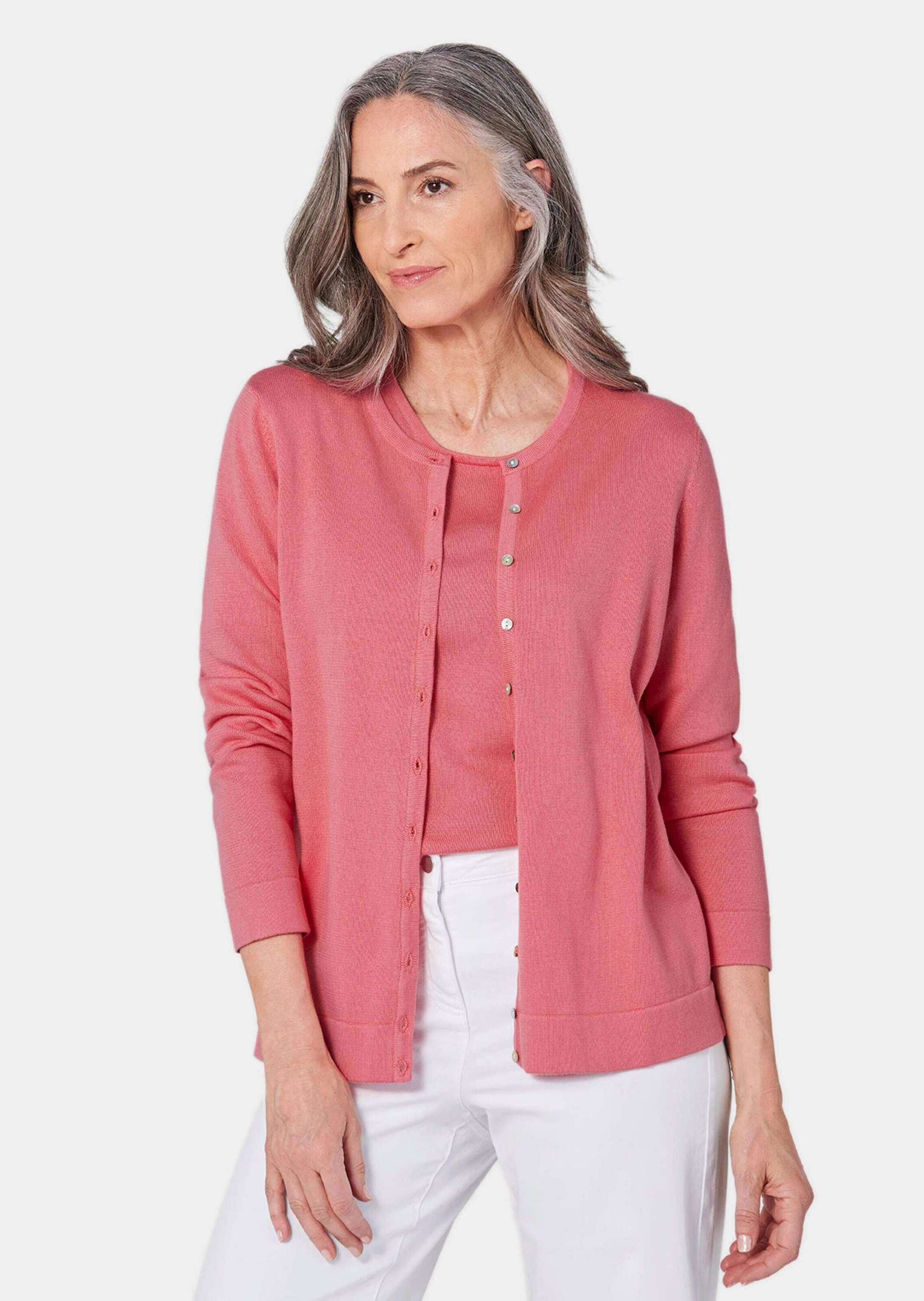 GOLDNER Strickpullover »Kurzgröße Figurnahes Twin-Set aus Pima-Baumwolle«