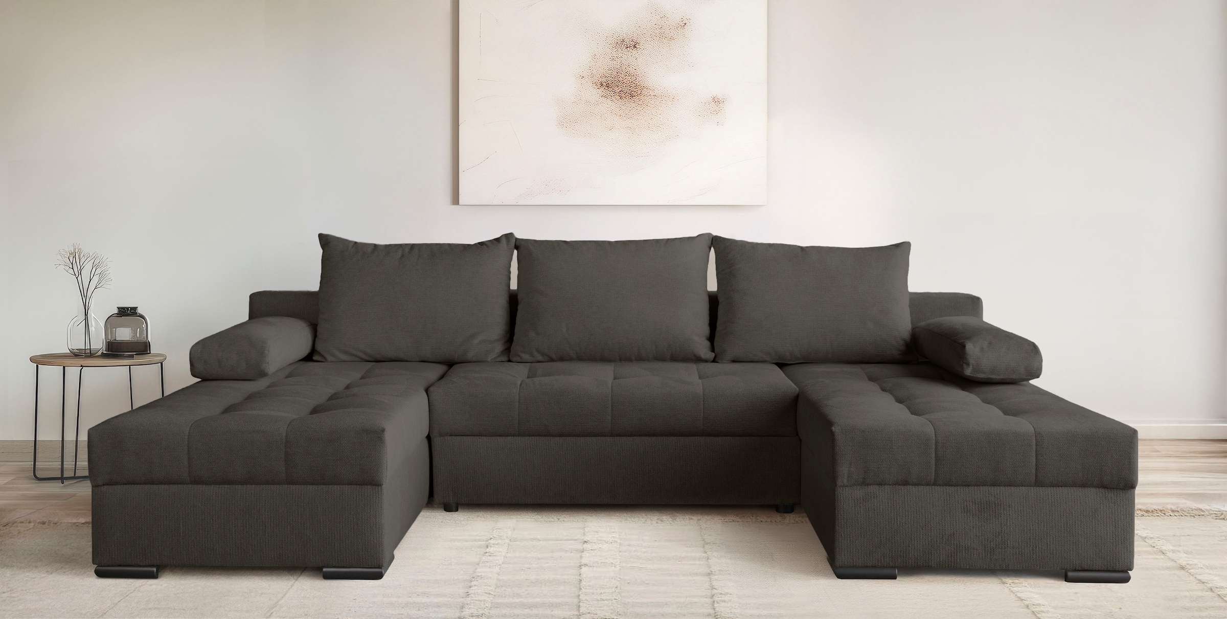 OTTO home Wohnlandschaft »Home System U-Form, von B: 269-352 cm wählbar, 6 Varianten zur Auswahl« mit Bettfunktion, Bettkasten & Zierkissen, Federkern