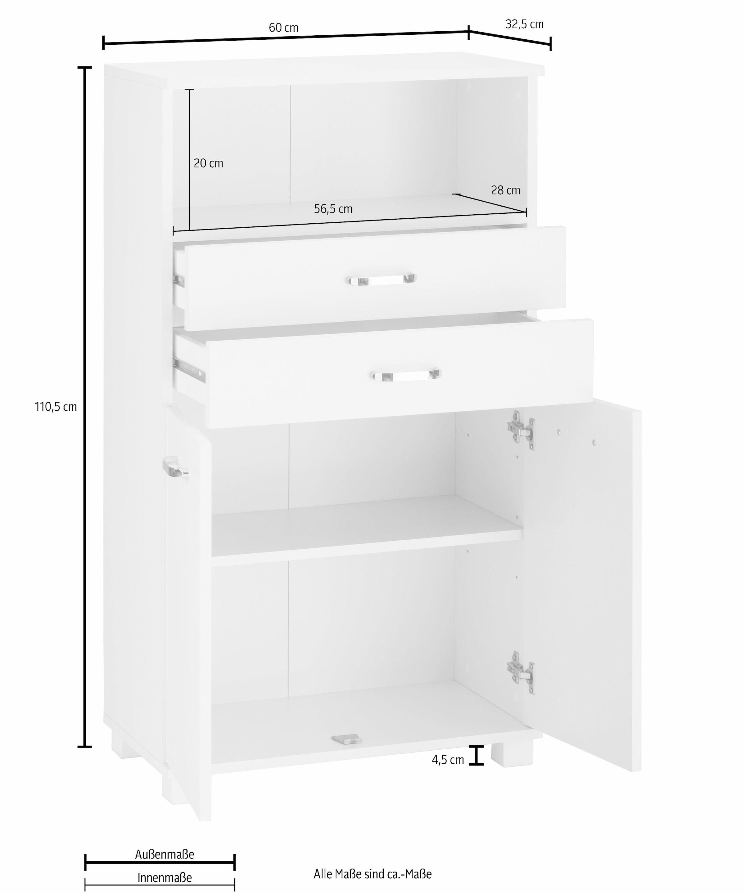 Schildmeyer Midischrank »Colli in verschiedenen Farben«, Breite 60 cm, Badezimmerschrank mit Metallgriffen, Ablageboden