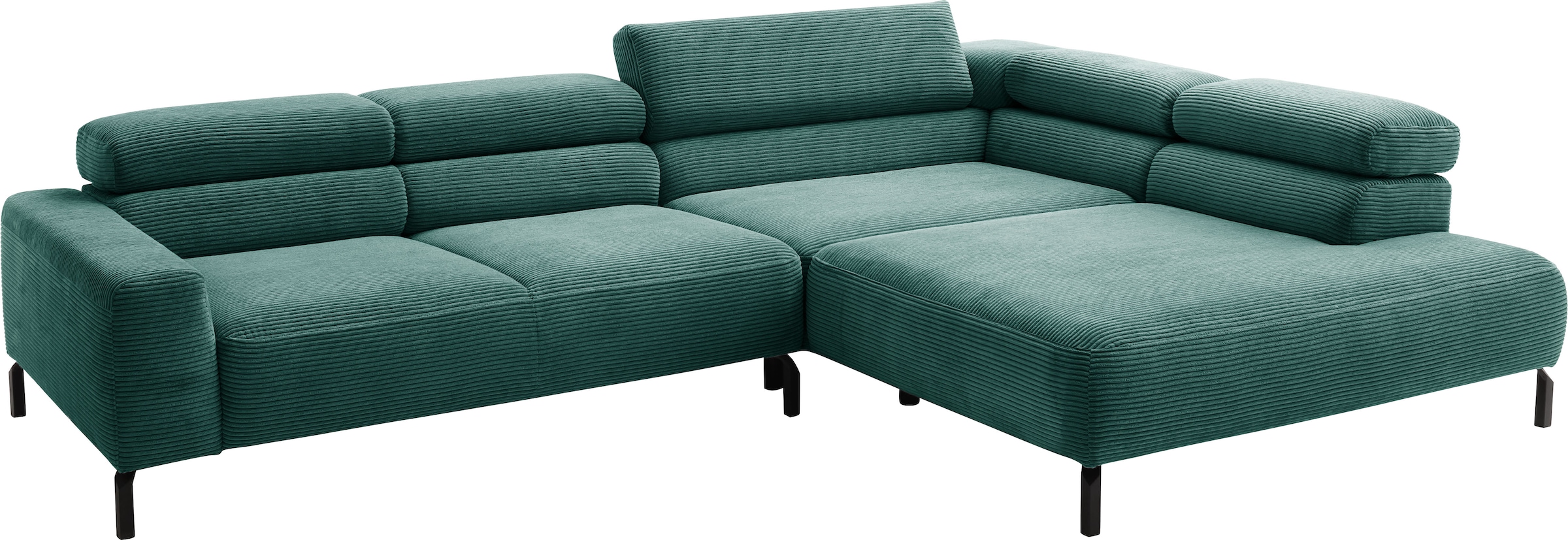 Places of Style Ecksofa »Antonelli, L-Form, inkl. Kopfteilverstellung, Breite 312 cm«, mit elektrischer Sitztiefenverstellung, in Cord, grün