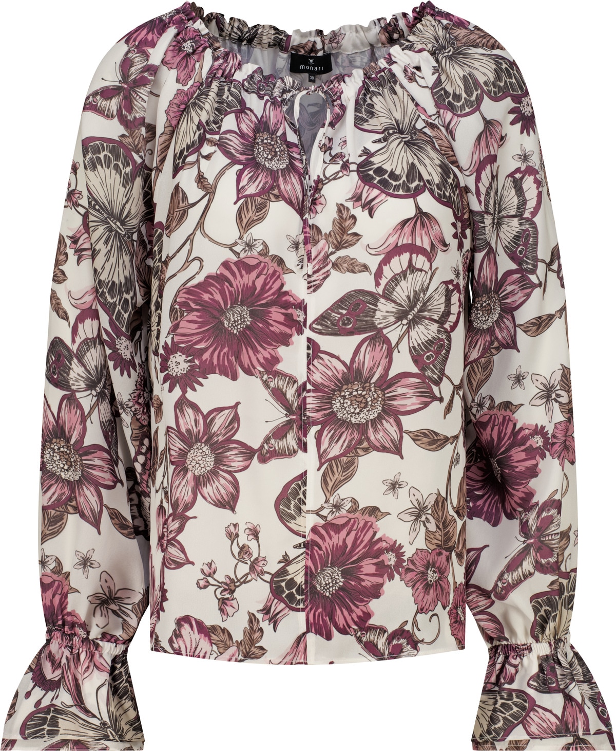 Monari Langarmbluse »Bluse Blume allover« Regular fit mit Raffungen