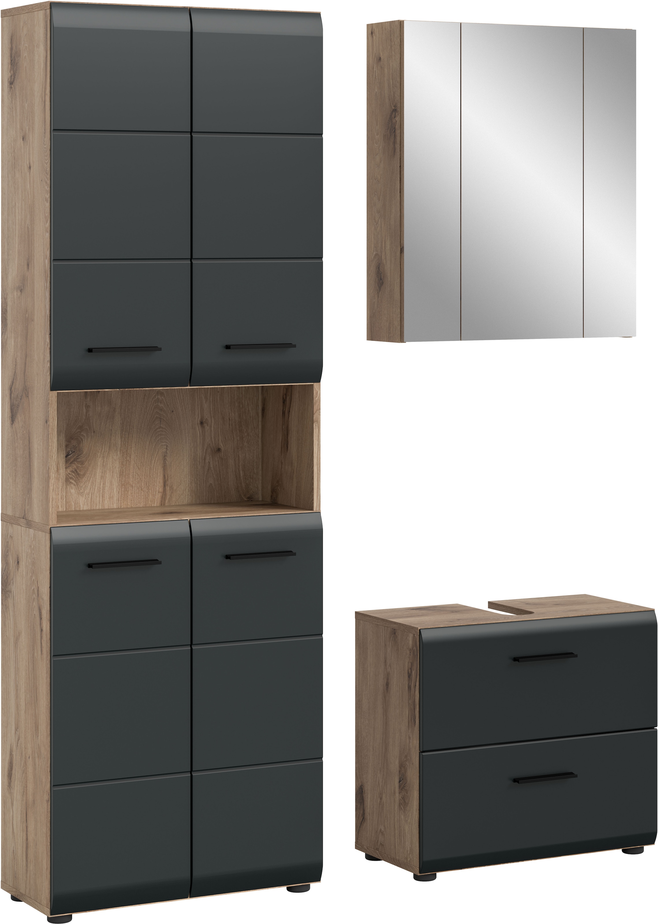 INOSIGN Badmöbel-Set »FLORENZ, TOPSELLER!, 3-teilige Badkombination, hochwertige MDF-Front« Set, best. aus: 1 Hochschrank, 1 Waschbeckenunterschrank, 1 Spiegelschrank, 3 Stk. tlg.