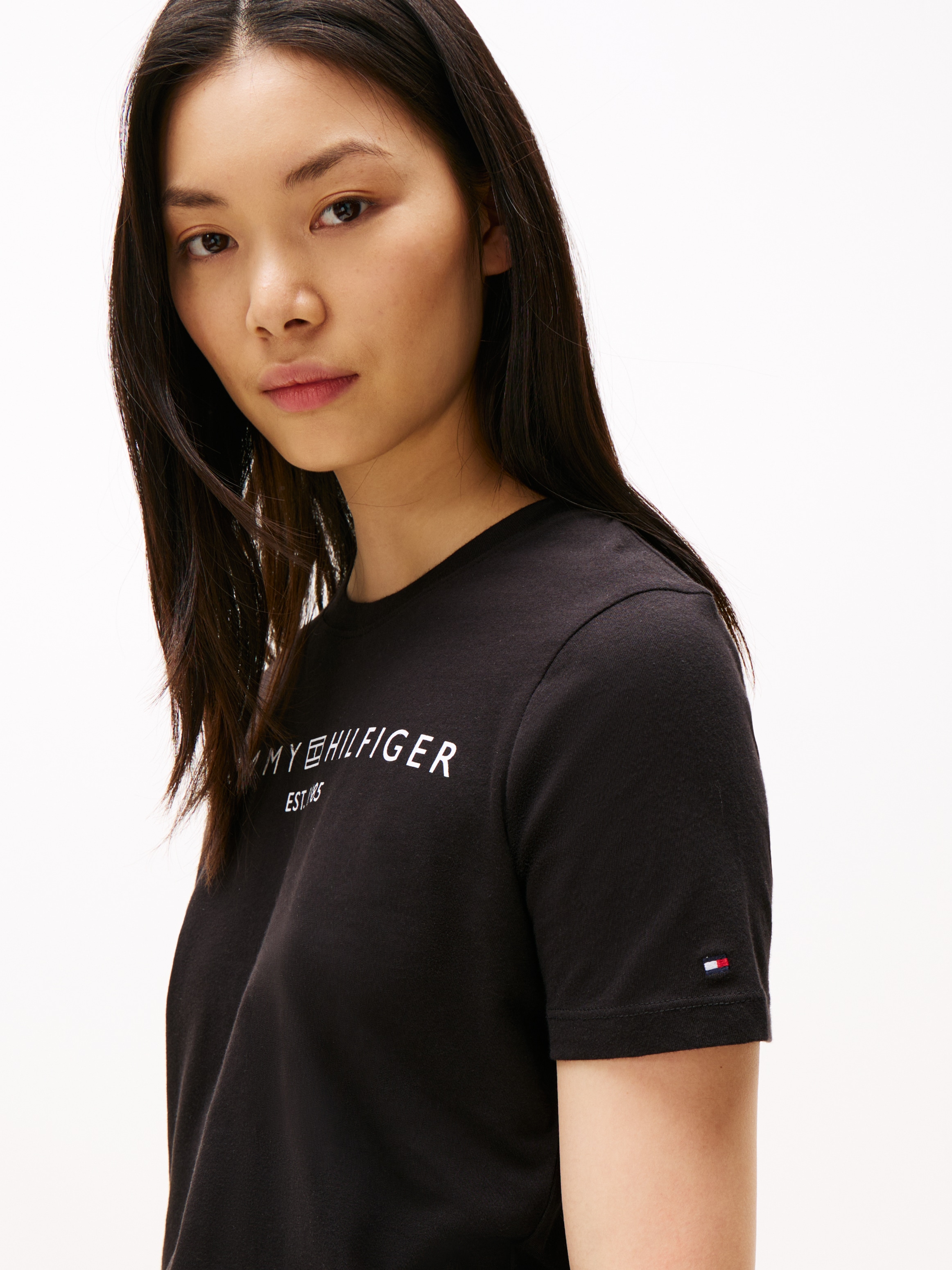 Tommy Hilfiger T-Shirt »REG CORP LOGO C-NK mit Logoschriftzug und Stickerei«, meliert, casual, regular fit, Baumwolle, Rundhals