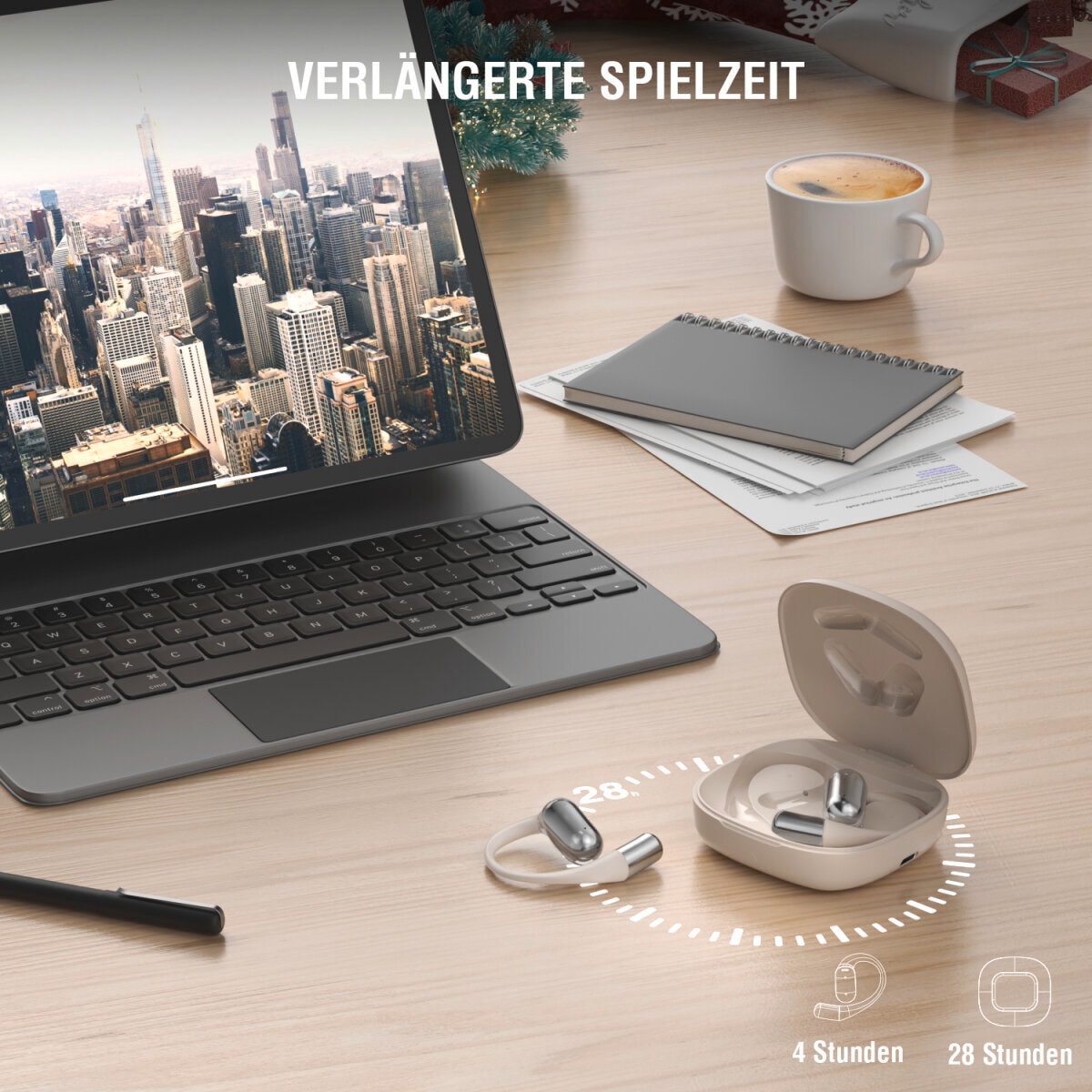 4smarts wireless Kopfhörer »Open-Ear Bluetooth Kopfhörer SkyBuds AI Screen«, A2DP Bluetooth-AVRCP Bluetooth-HFP, Freisprechfunktion