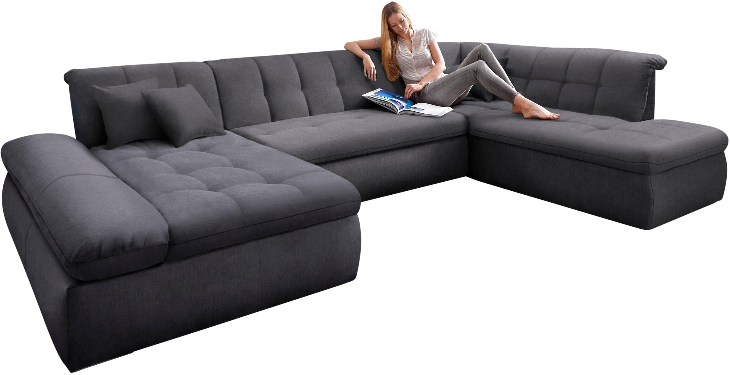 DOMO collection Wohnlandschaft »Moric Luxus incl. Zierkissen«, U-Form, bis 140kg pro Sitzplatz belastbar, XXL B/T/H: 353/216/80 cm