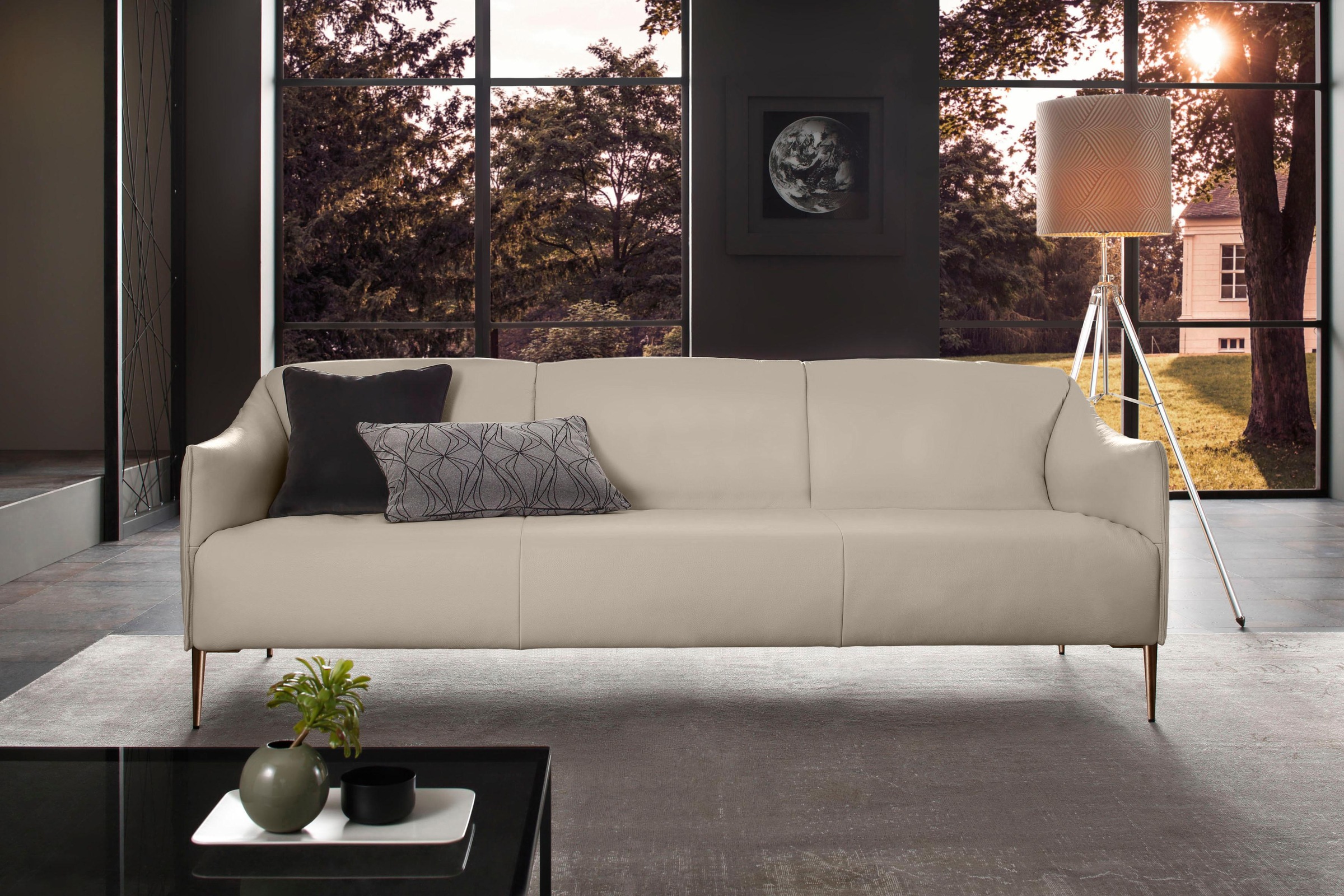 W.SCHILLIG 3-Sitzer »sally Design-Sofa, Loungesofa, bequem, schmale Armlehnen, Breite 224cm« mit Metallfüßen in Bronze pulverbeschichtet, Breite 224 cm