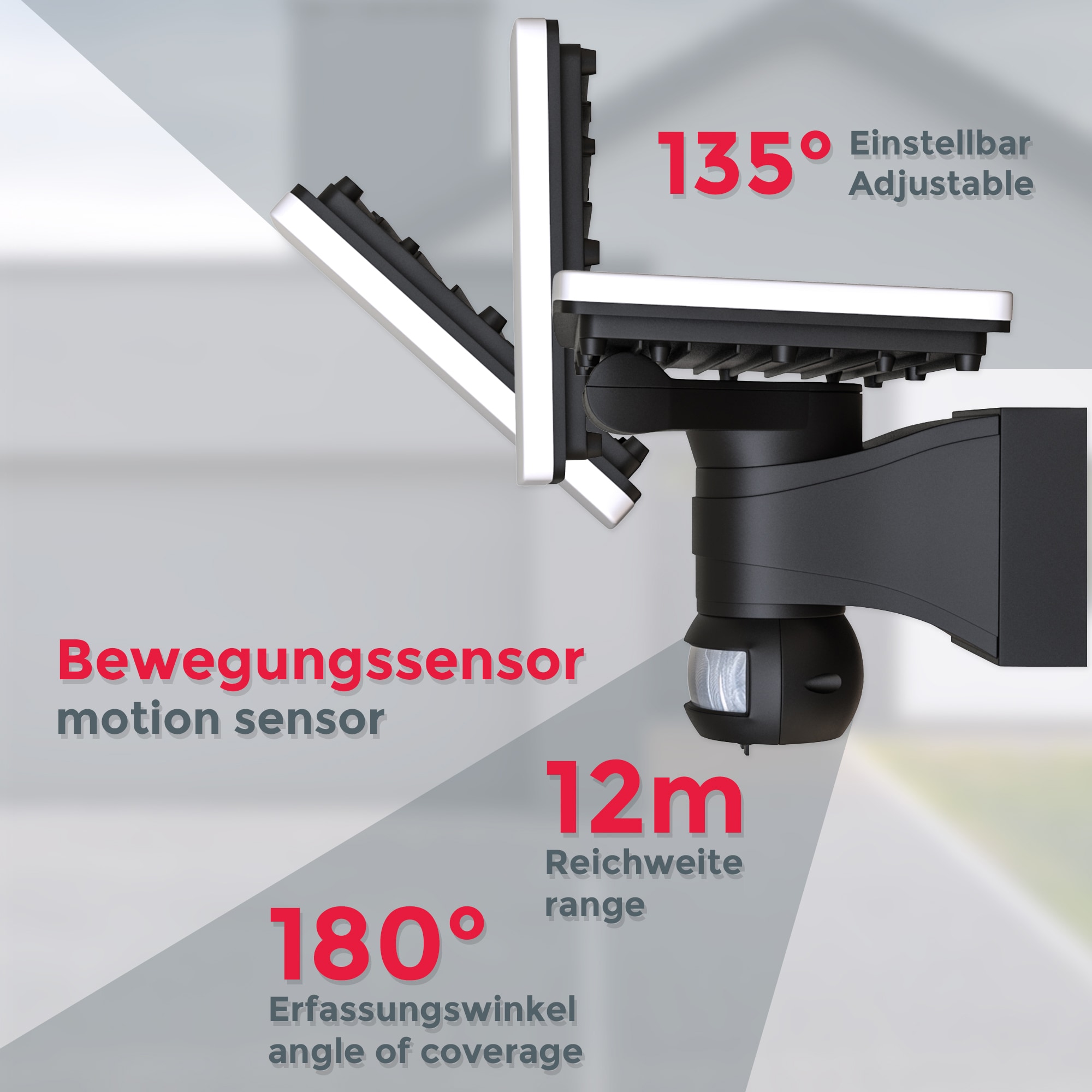 B.K.Licht LED Außen-Wandleuchte, 1 flammig-flammig, Außenleuchte, Bewegungsmelder, schwenkbar, 20W 2.300 Lum. 4.000K, IP44