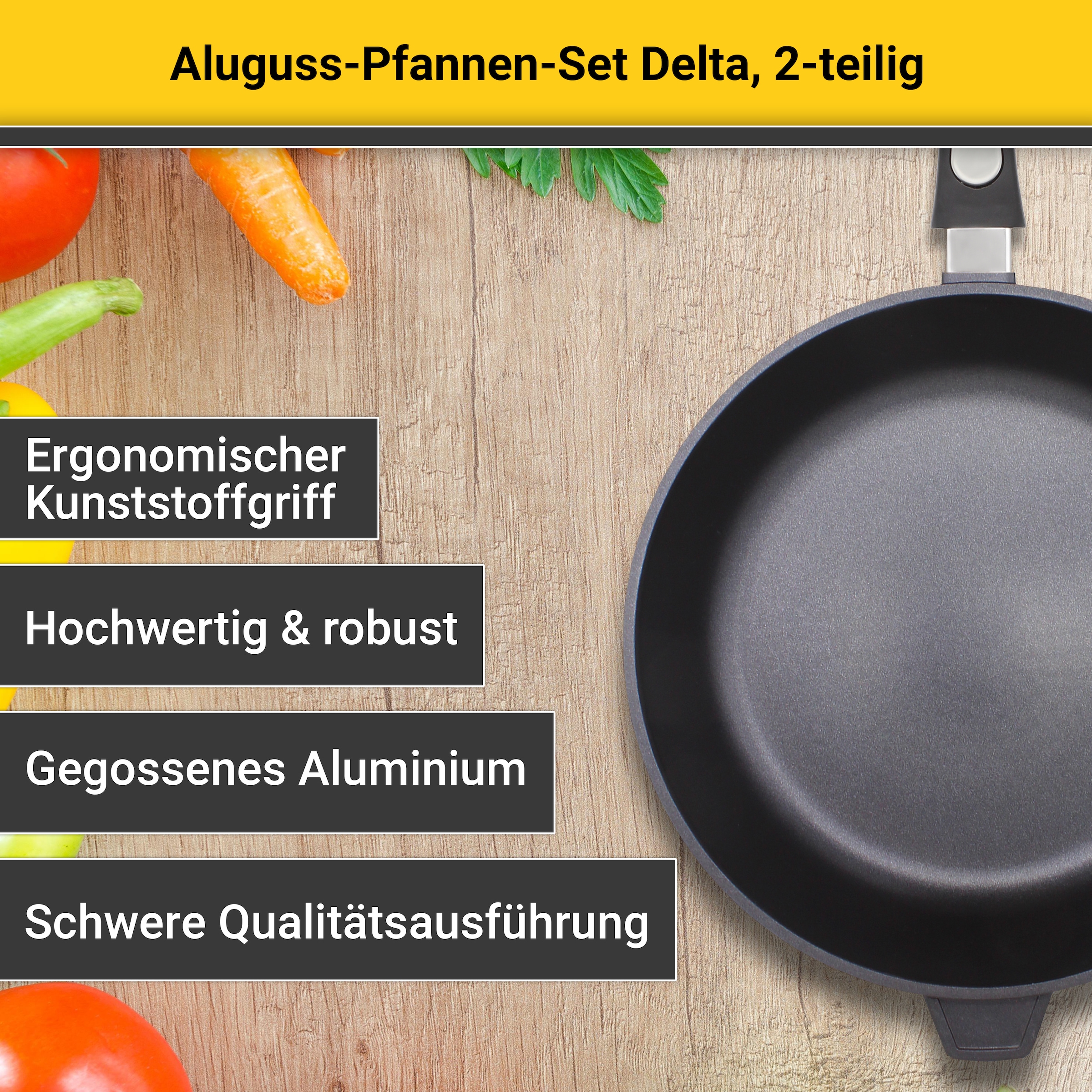 Krüger Pfannen-Set »Delta« Aluminiumguss Set, 2 Stk. tlg. Ø 24/28 cm, Induktion