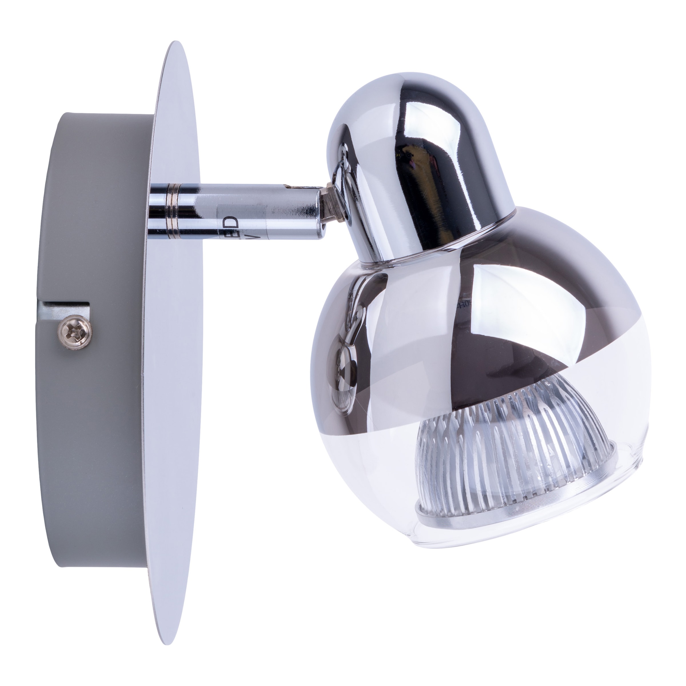 näve Wandstrahler »Boccia« GU10 1 Stk. Warmweiß 1flg. incl. LED GU10 6W, chrom, Glasschirm, verstellbarer Spot, D:14cm