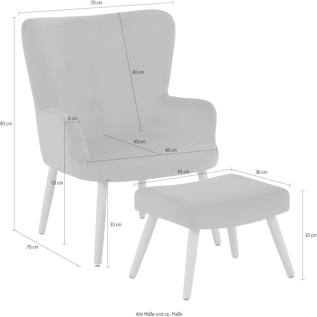 my home Sessel »Levent«, inklusive eines Hockers, in unterschiedlichen Bezugsqualitäten und Farbvarianten, Sitzhöhe 40 cm