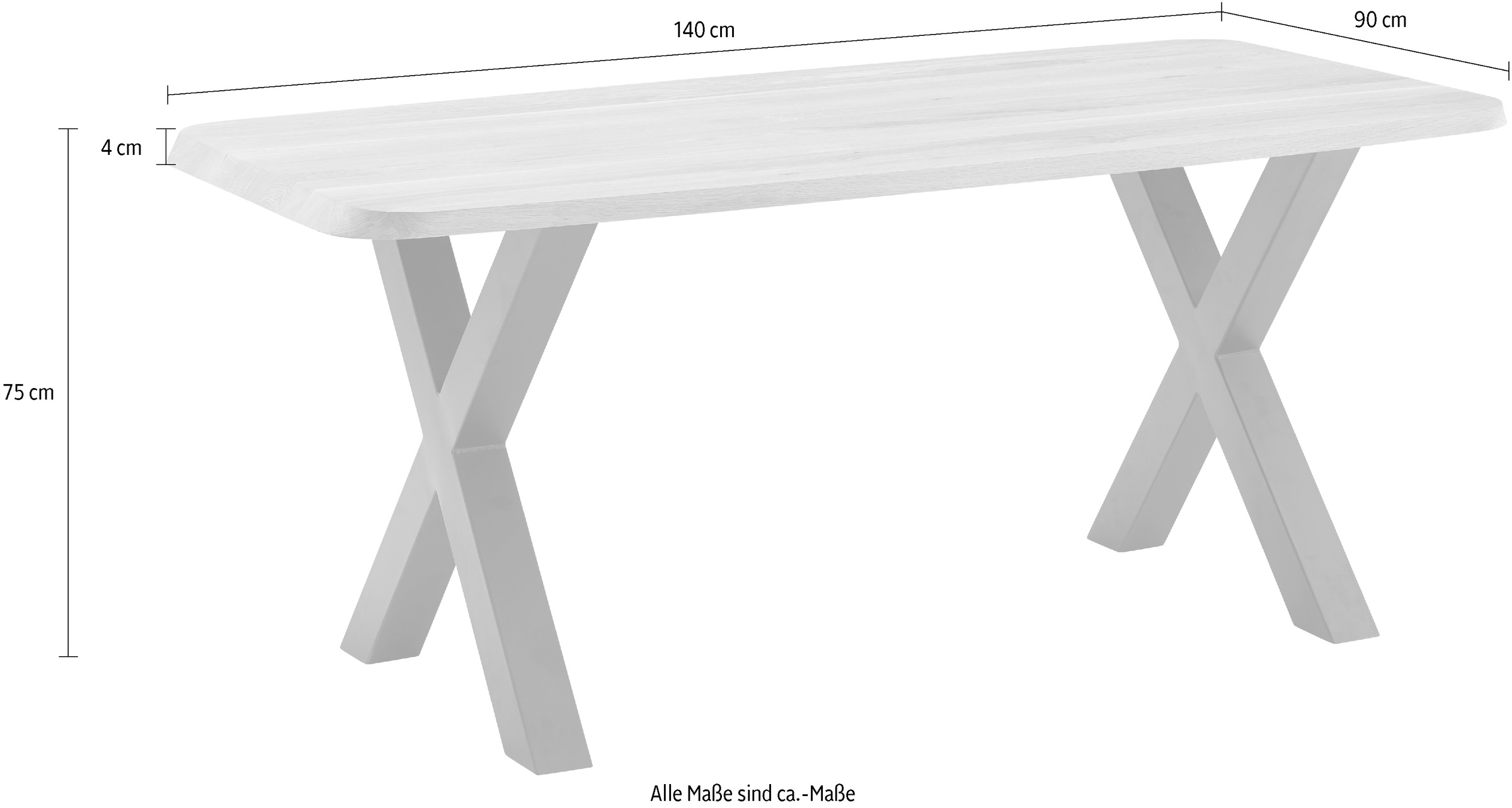 massivline&more Esstisch »Porto, Vierfußtisch, Küchentisch, Tisch, Esstisch, Holztisch«, (2 St.), Platte massiv, Gestell Metall pulverbeschichtet schwarz