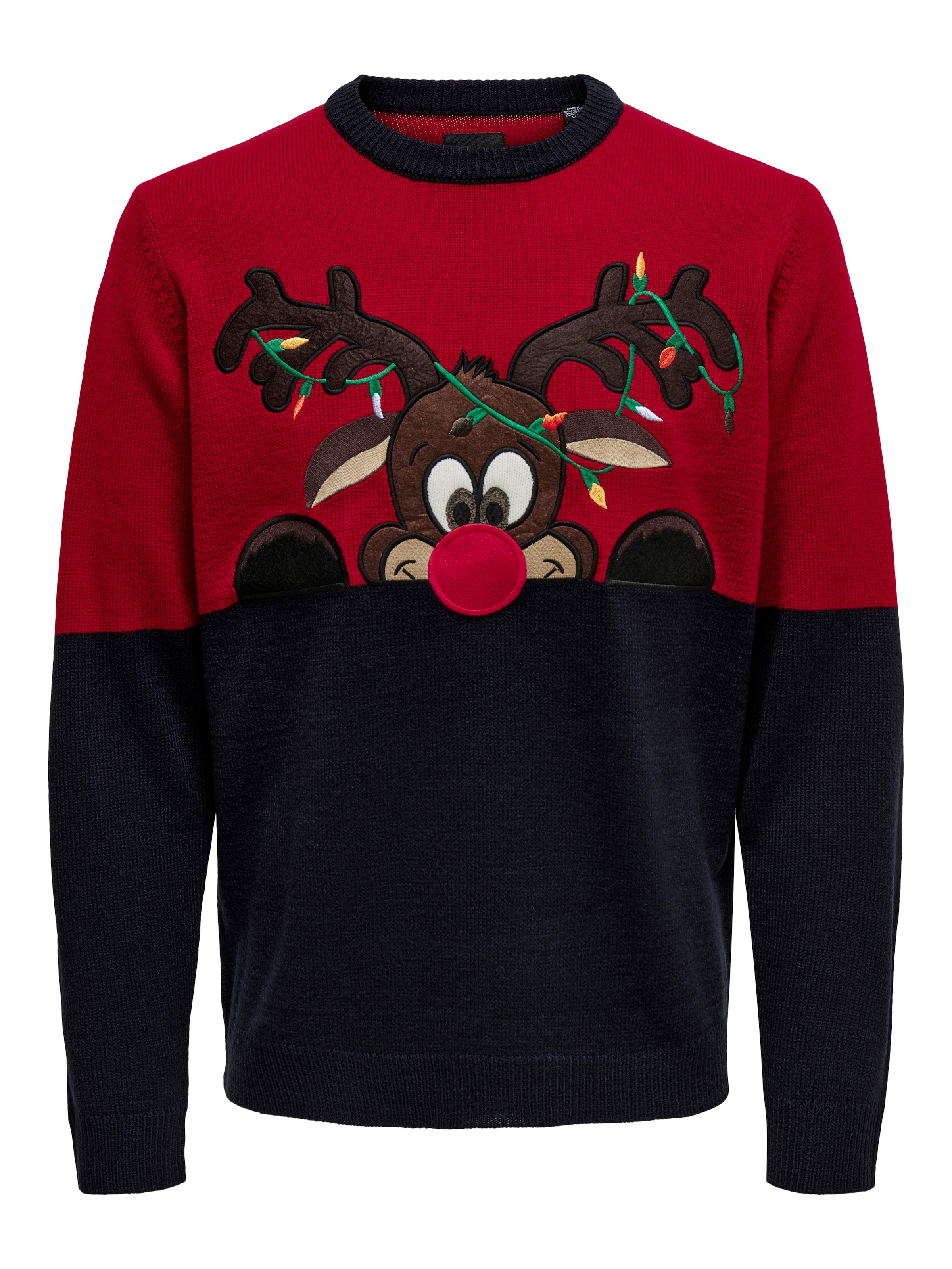 ONLY & SONS Weihnachtspullover mit Bündchen an Ärmel und Saum