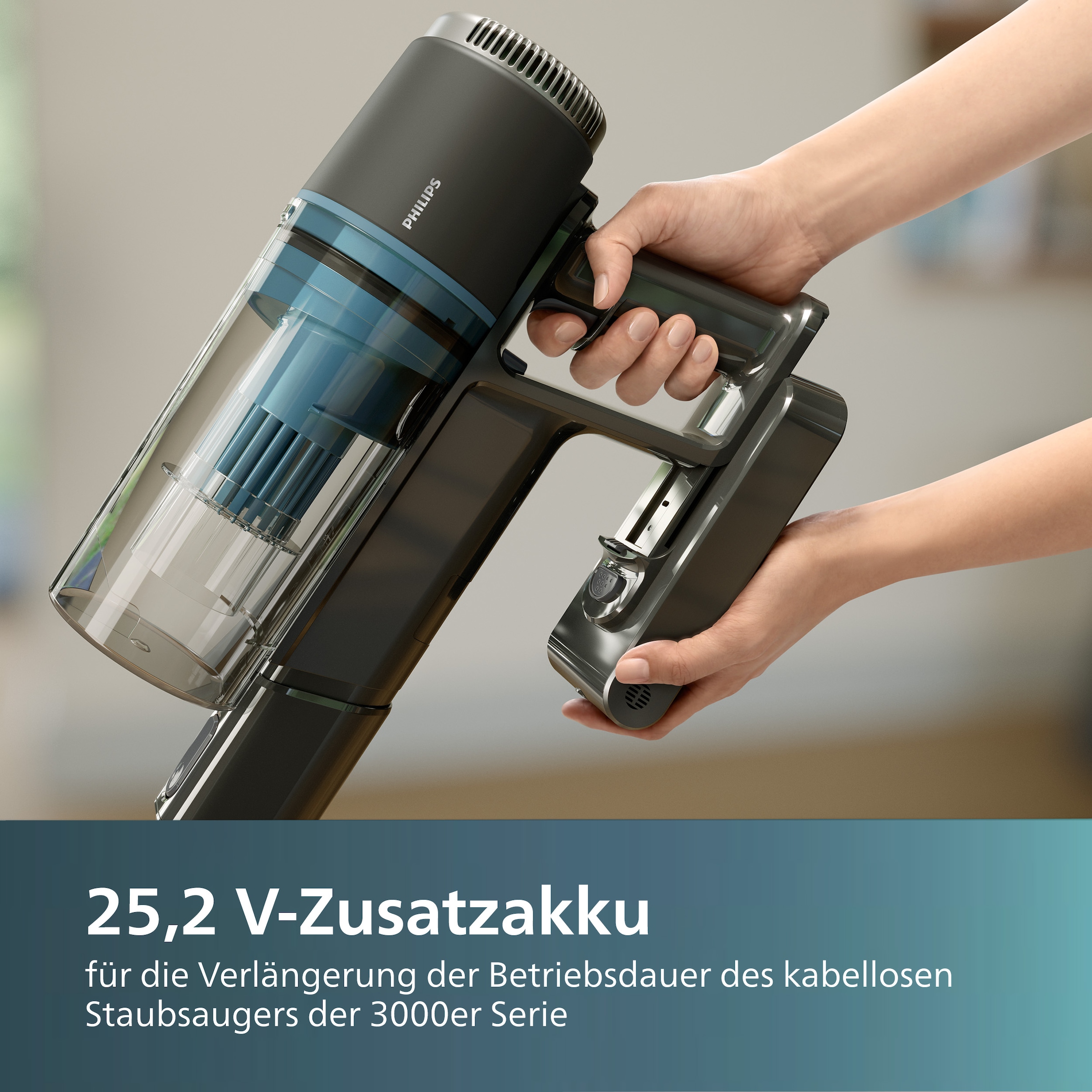 Philips Zusatz-Akku »XV1633/01Cordless VC 3000 Series, Lithium-Ionen-Akku«, 2000 mAh, 25,2 V, verlängert die Betriebsdauer kabelloser Staubsauger der 3000er Serie