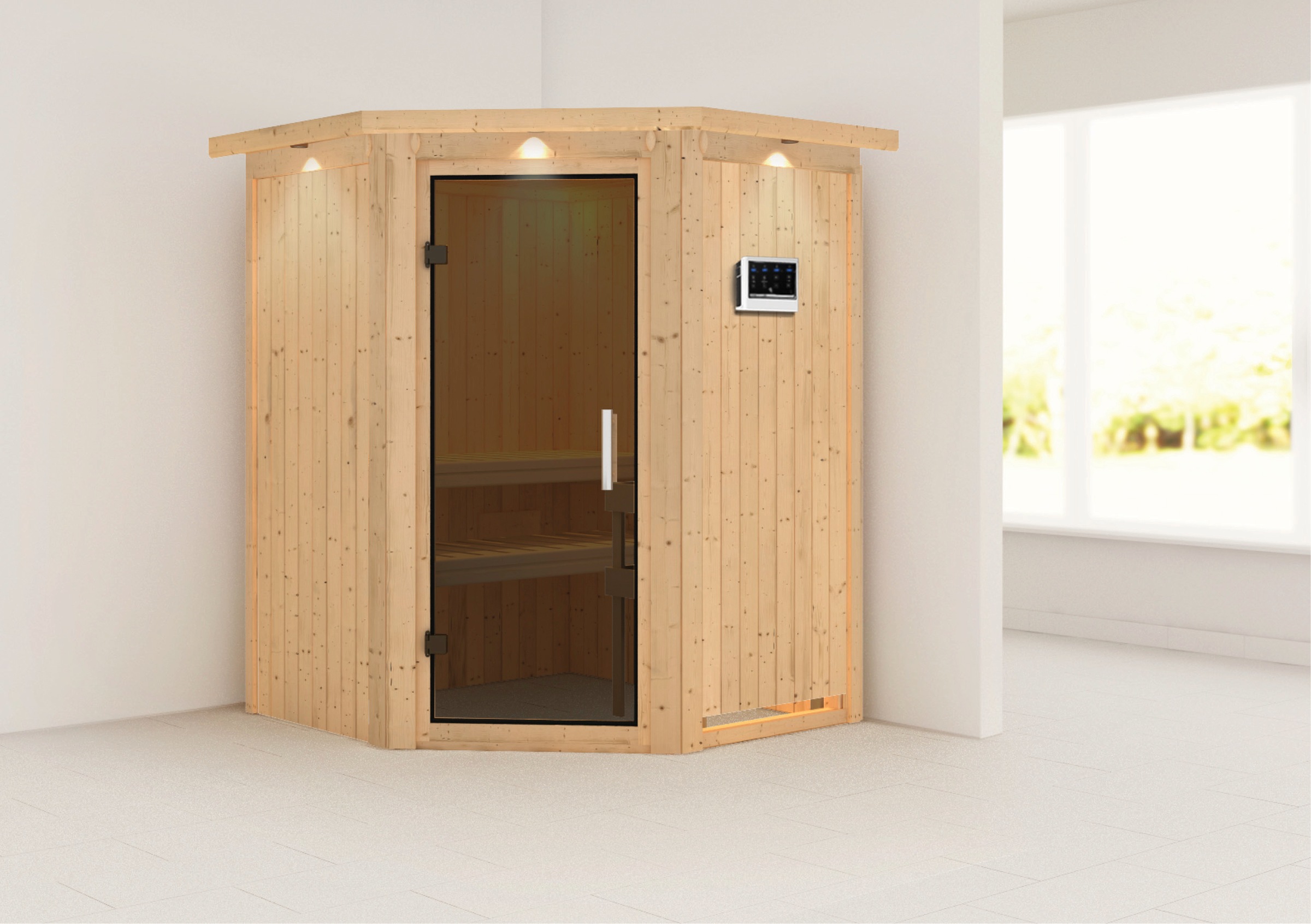 Karibu Sauna »Nanna« Set,  3,6-kW-Bio-Plug & Play Ofen mit externer Steuerung