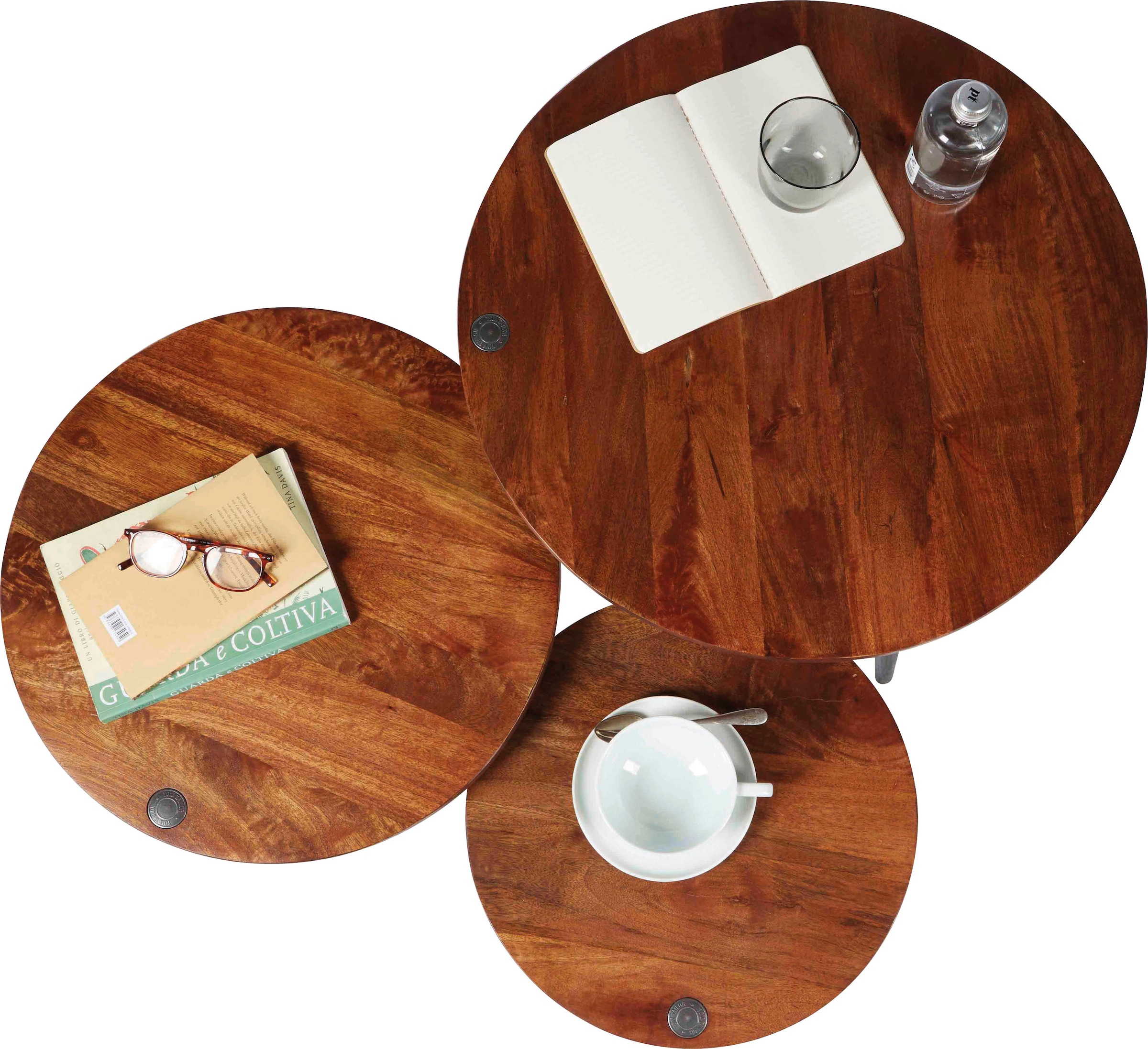 TOM TAILOR HOME Beistelltisch »T-WOOD TABLE SMALL«, Beistelltisch mit Knopfdetail, dunkles Mangoholz und schwarze Beine