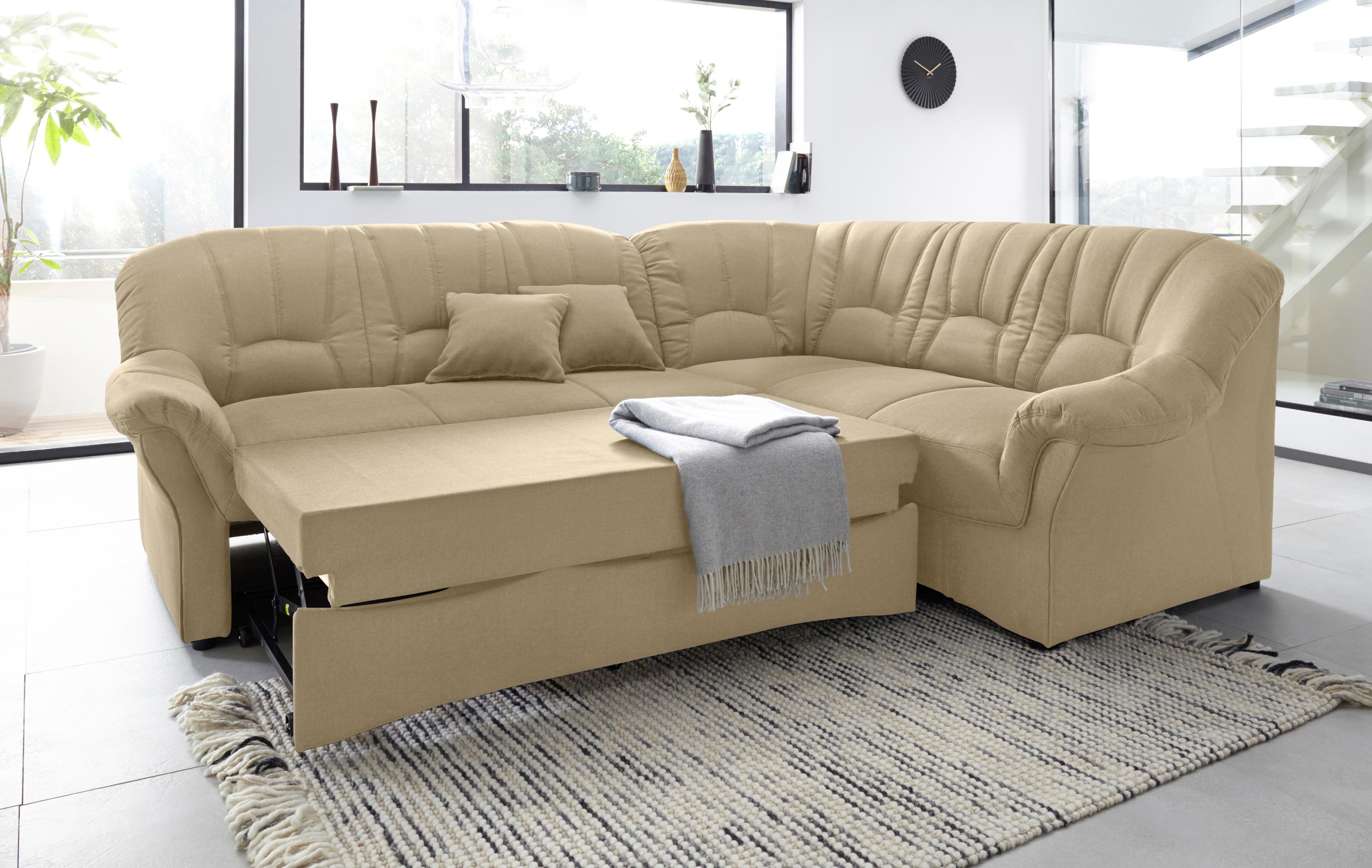 DOMO collection Ecksofa »Bahia, zeitlos und elegant, bequeme Armlehnen, L-Form«, wahlweise mit Bettfunktion