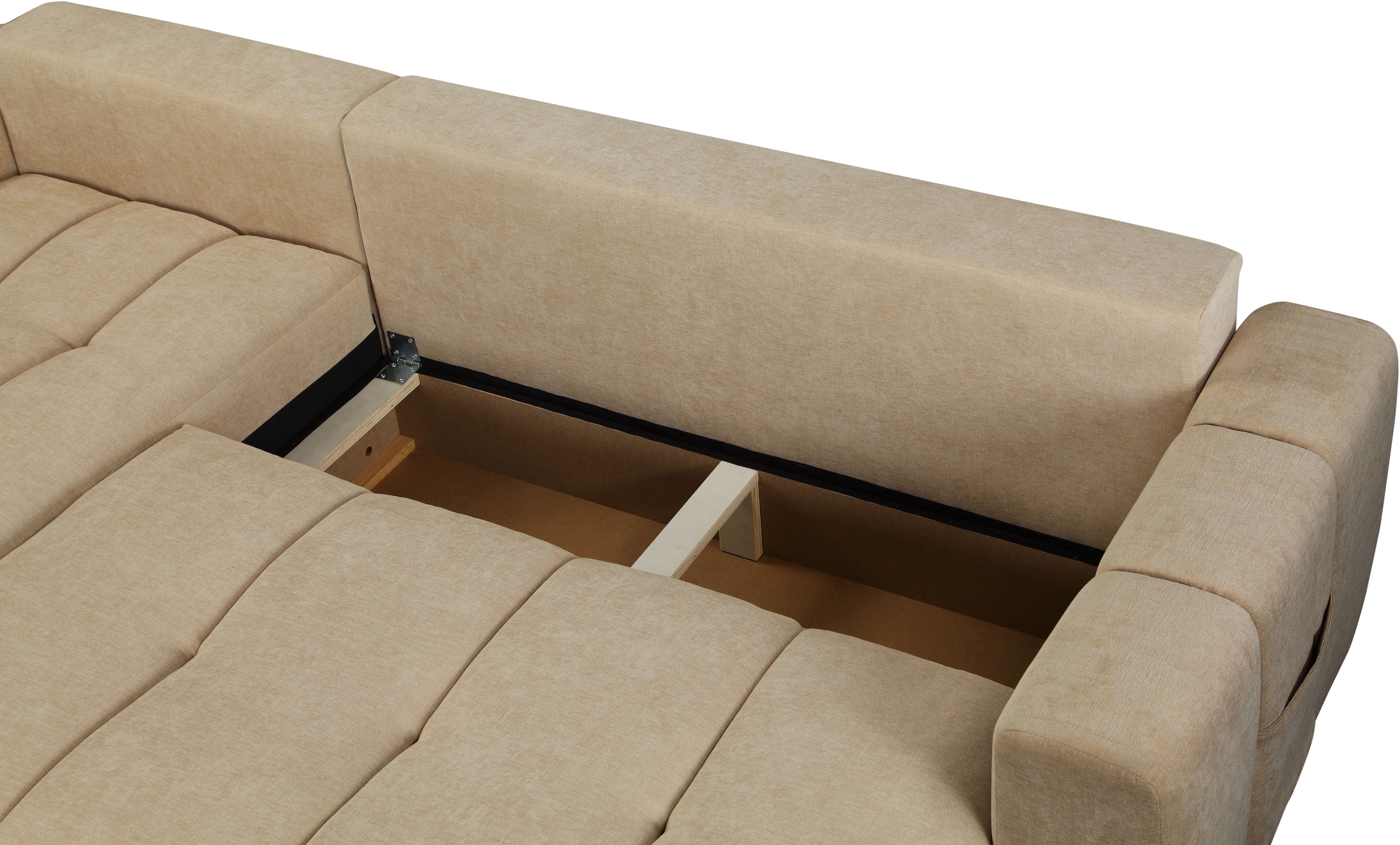 OTTO home Ecksofa »YLVAA L-Form, 241 cm/Schlafsofa (132/200)-OTTO. Verlässliche Qualität« Bettkasten, Tonnentaschen-Federkern, Feinstruktur weich