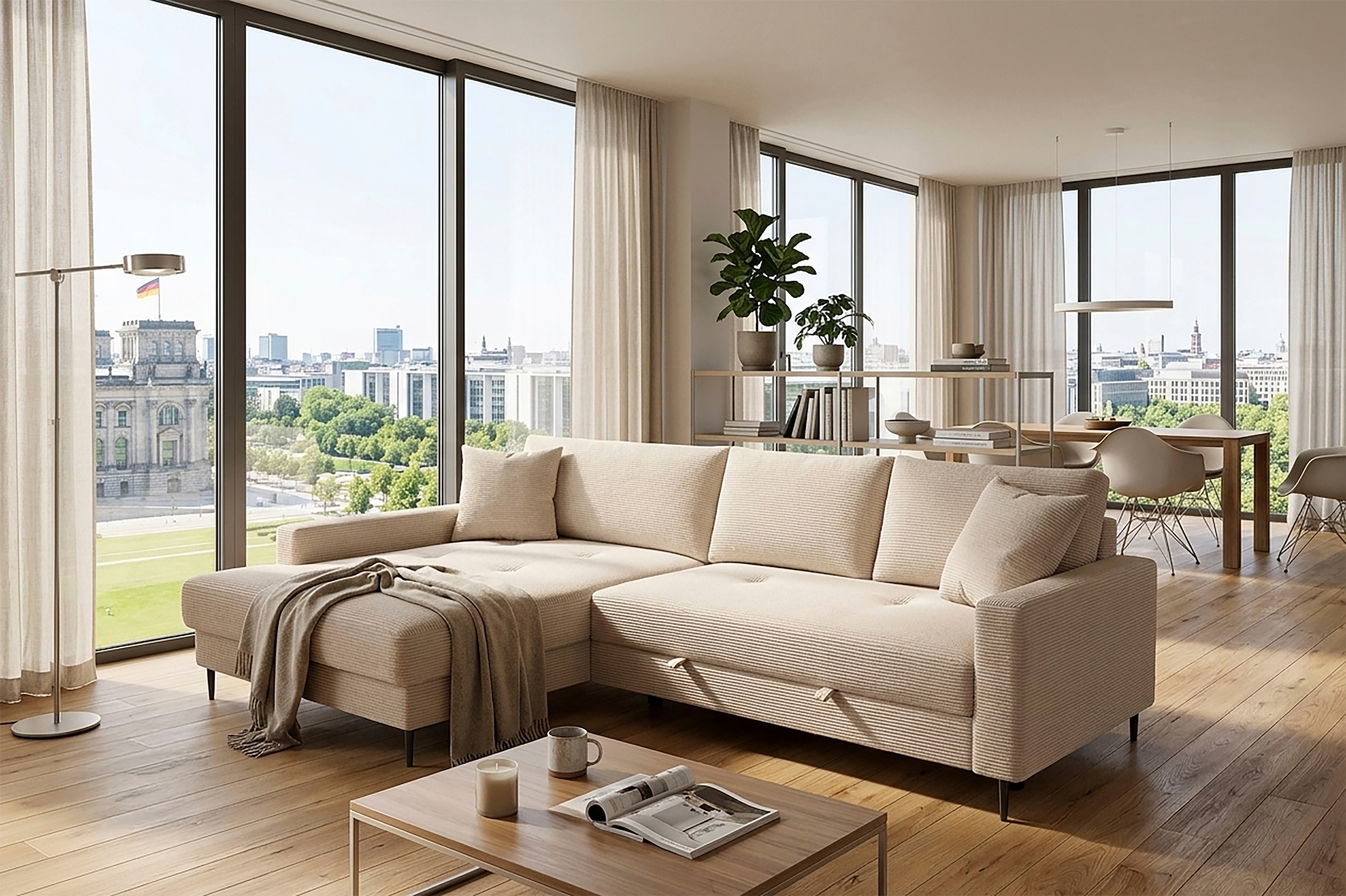 OTTO home Ecksofa »Summer L-Form, B: 284 cm, Schlaffunktion, 2 Zierkissen« optional mit Kopfstützen, Wellenfederung, frei stellbar