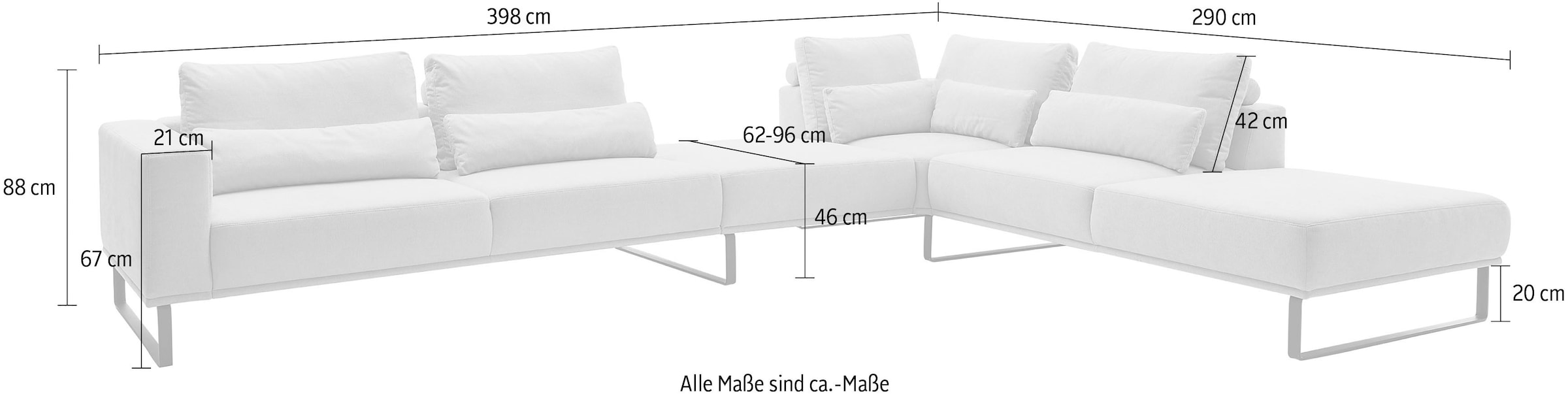 Musterring »JustB! PM100 bequem, modern, elegant und viel Platz, bodenfrei« mit Zwischenhocker, wahlweise mit Funktion und Kissen, Maße 290 x 398