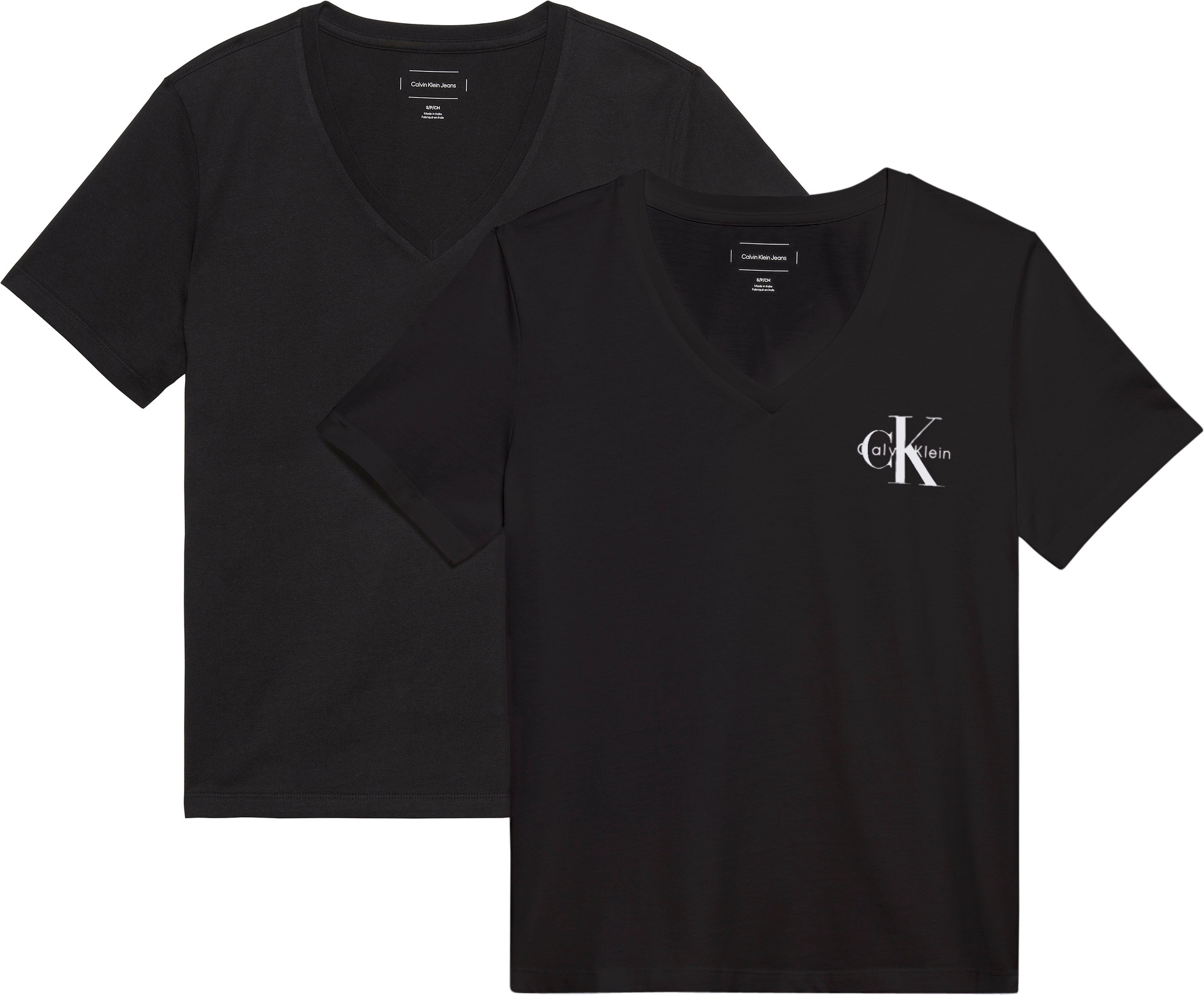 Calvin Klein Jeans Kurzarmshirt »A- Logo VN 2 pack Tee«, (Packung, 2er-Pack), Mit V-Ausschnitt