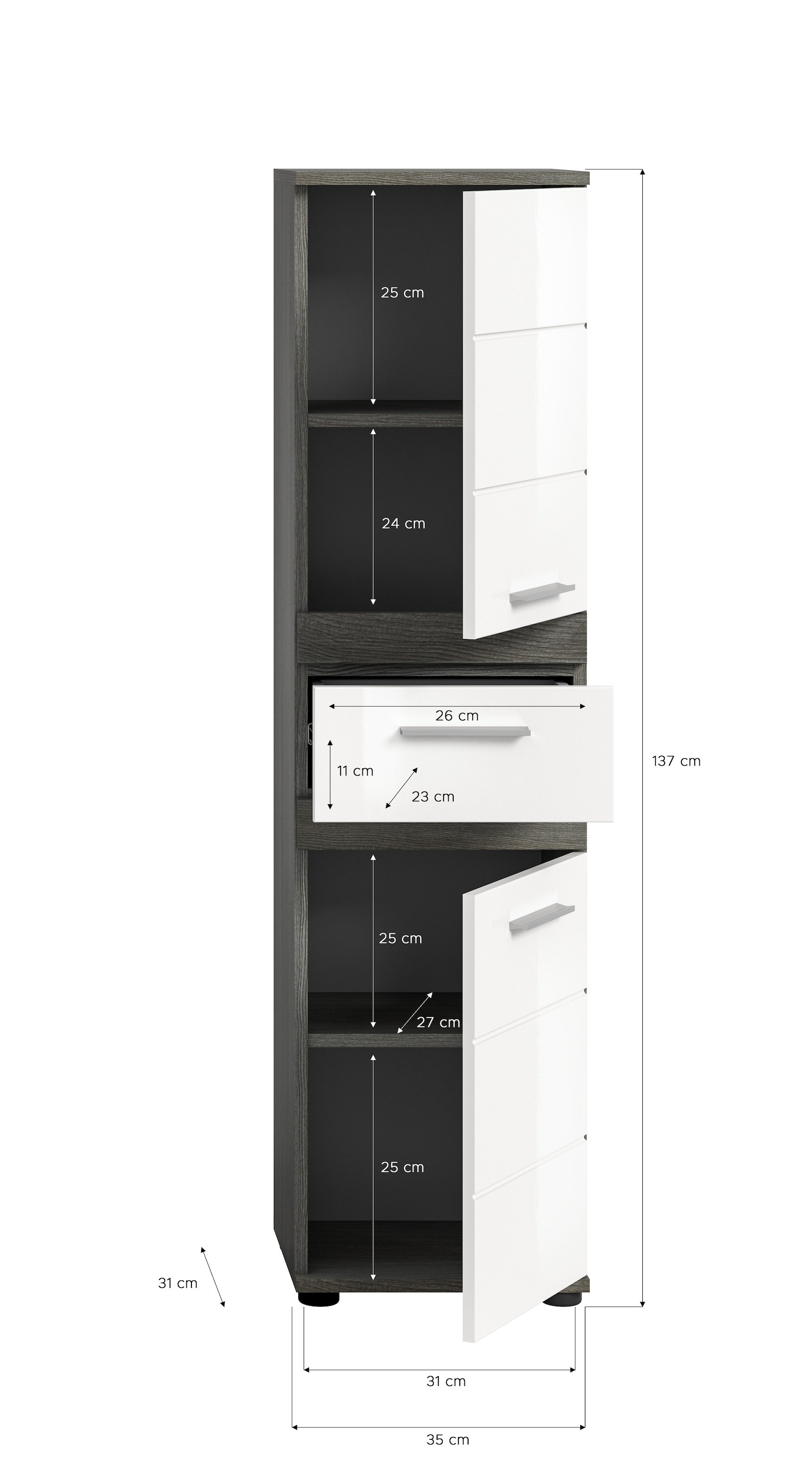 welltime Badmöbel-Set »Lucca, bestehend aus: 1x Waschbeckenunterschrank, 1x Spiegelschrank &«, (Set, 3 St.), 1x Hochschrank, Badkombination, Bad-Möbel, Badezimmer