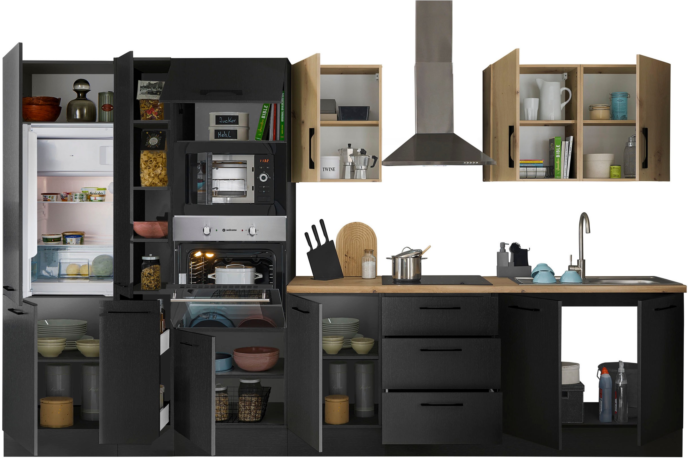 BASIC by Balculina Küchenzeile »Turin« Breite 360 cm, wahlweise mit E-Geräten