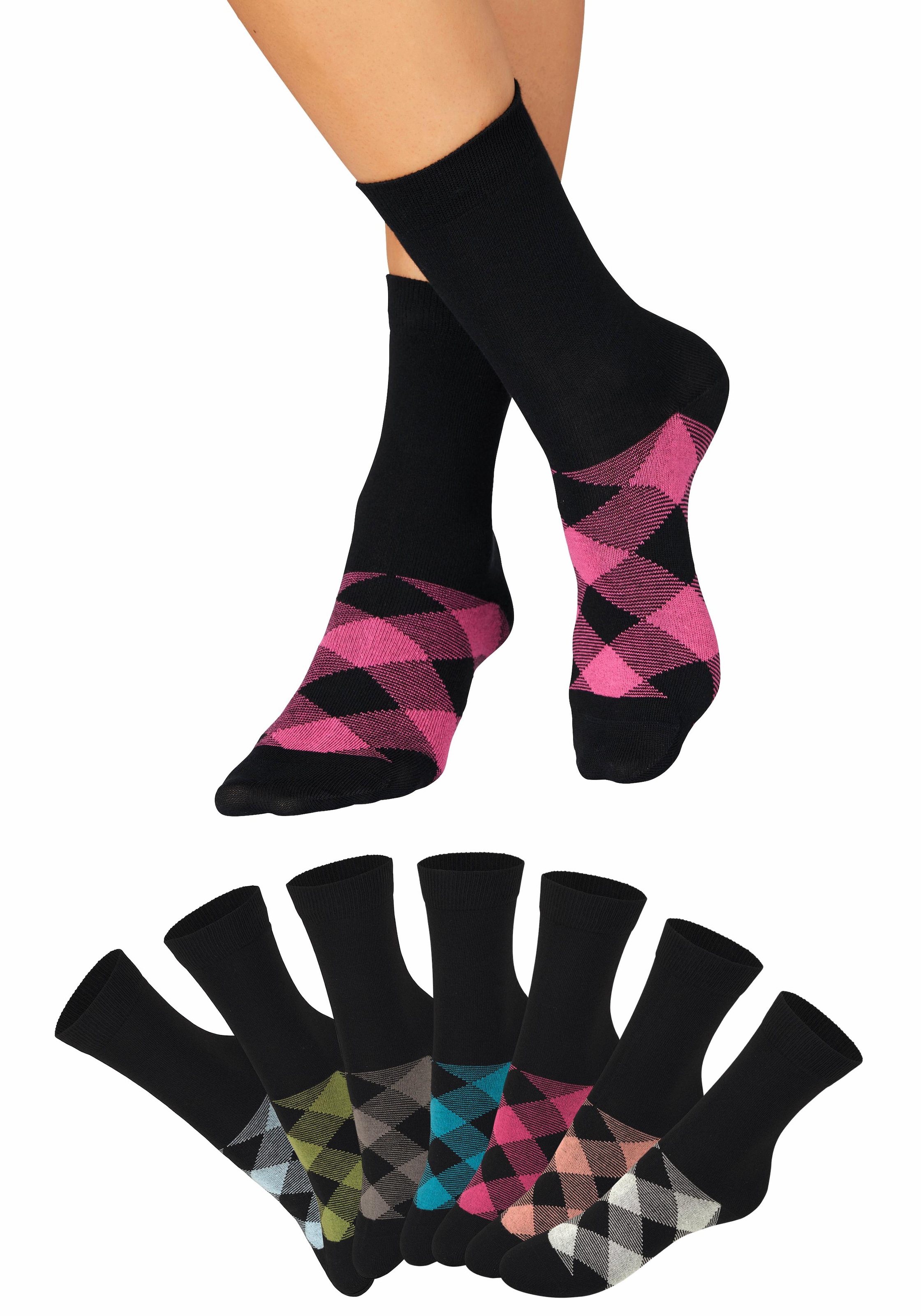 Socken, (Packung, 7 Paar), in angesagtem Rhombenmuster