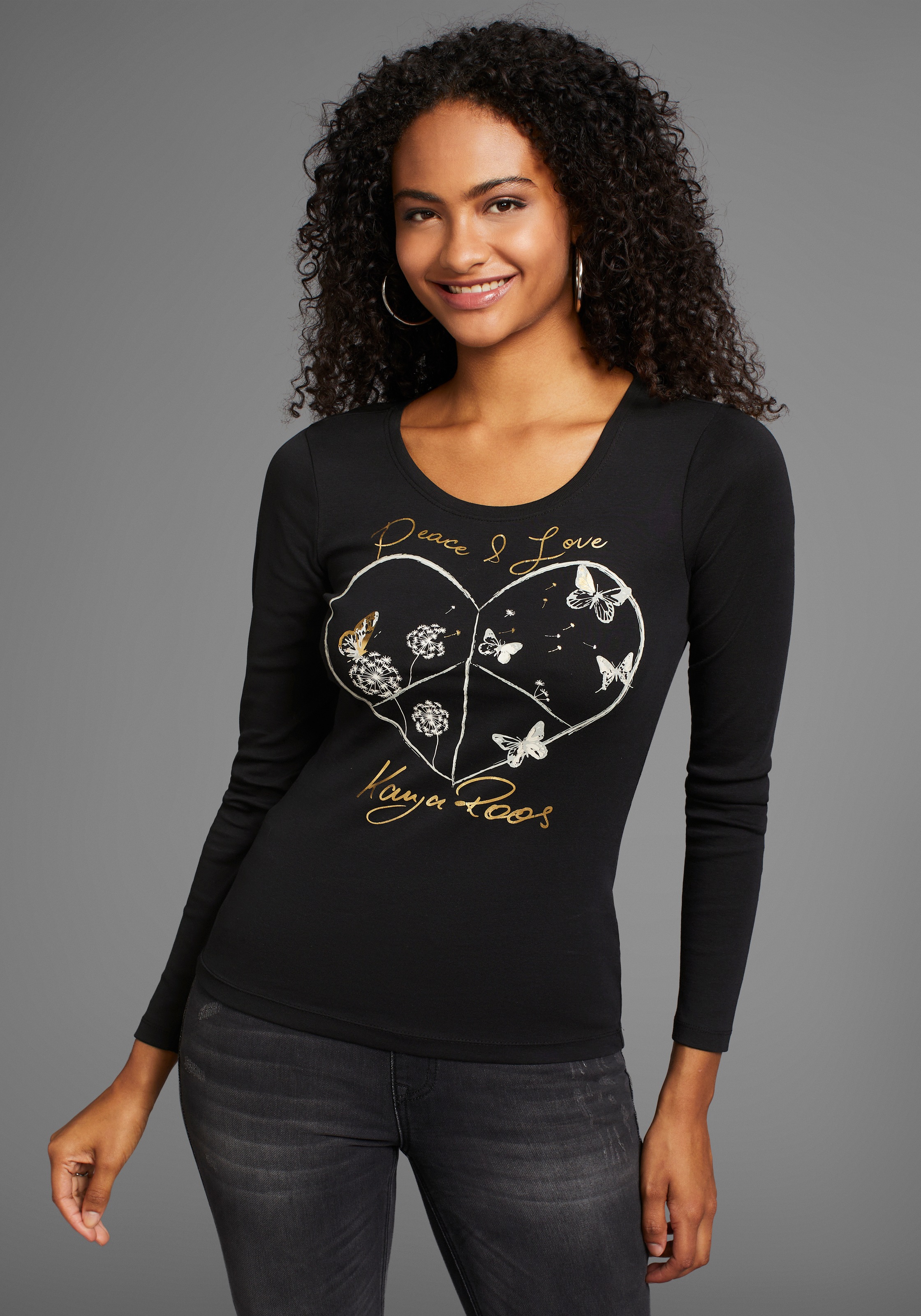 KangaROOS Langarmshirt, mit Herz-Print