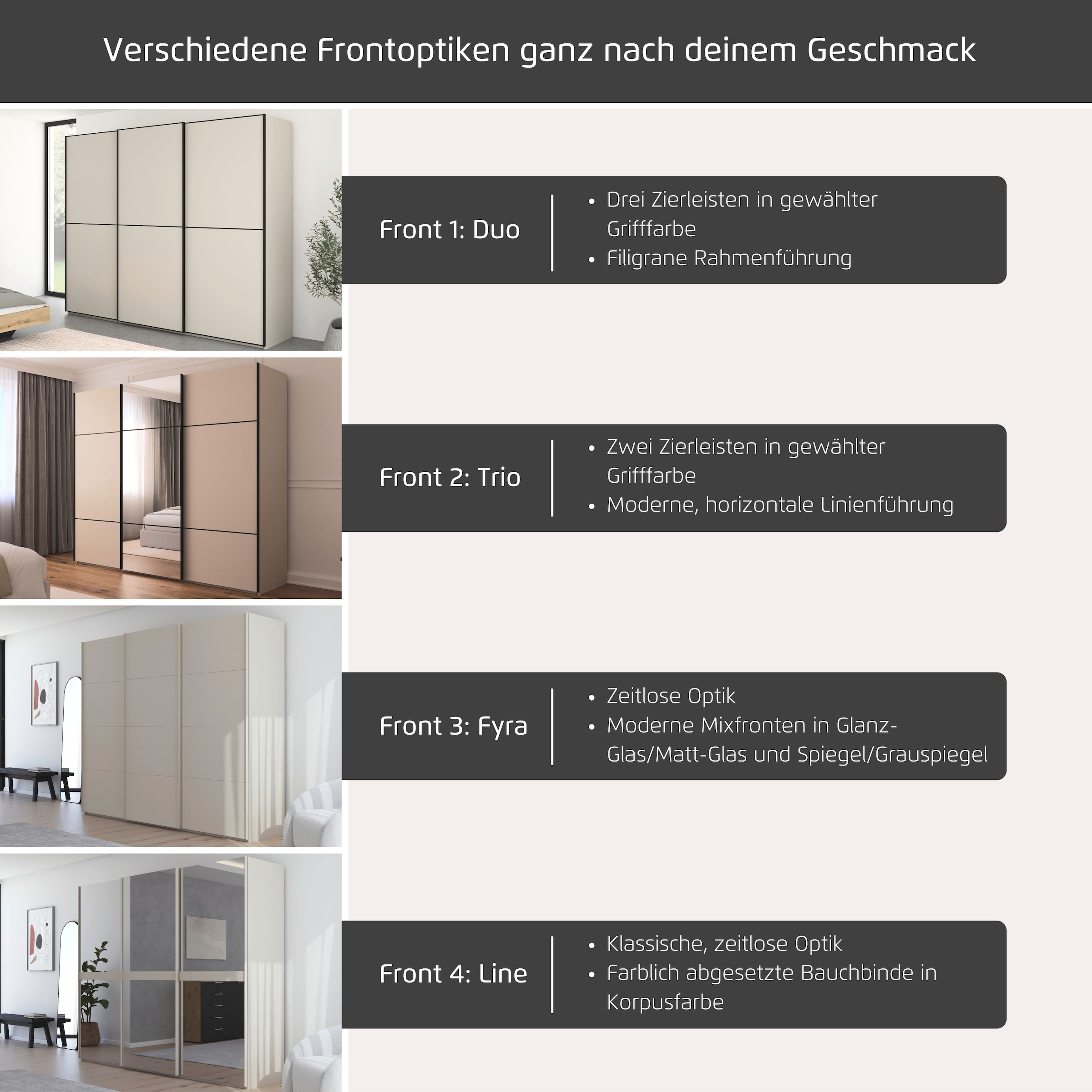 rauch Schwebetürenschrank »Kleiderschrank Schrank Garderobe Schlafzimmerschrank SCALE-LINE«, edle Optik mit Bauchbinde in Korpusfarbe Dekorfront MADE IN GERMANY