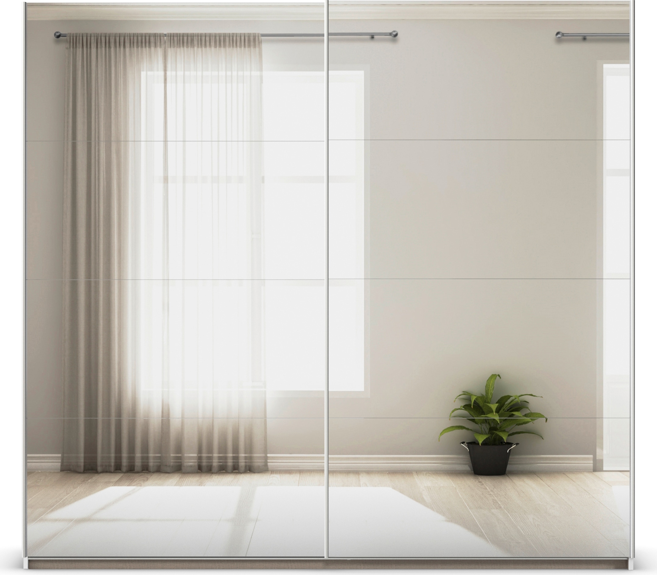 rauch Kleiderschrank »Schwebetürenschrank Schrank Garderobe Wäscheschrank ASTANA« 3 Ausstattungen BASIC/CLASSIC/PREMIUM (inkl. SOFT-CLOSE-FUNKTION),  großflächige Spiegelfront, B/H/T: 218/210/59 cm MADE IN GERMANY