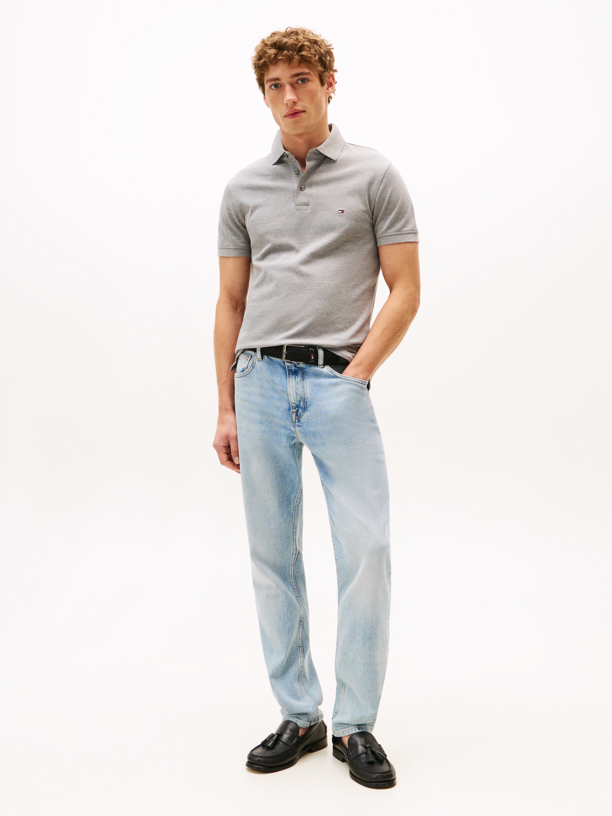 Tommy Hilfiger Poloshirt »1985 SLIM POLO mit Piqué-Struktur und Stickerei« meliert, casual, slim fit, Baumwollmix, Polokragen