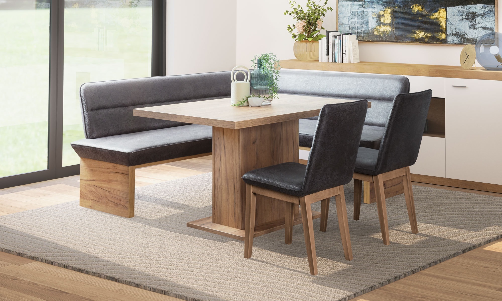 OTTO home Eckbankgruppe »Beluna + Cross Essecke Sitzgruppe Eckbank Küchenbank BESTSELLER« Set, Eckbank, 2 Stühle und Tisch, 4 tlg. Sitzgruppe Esszimmer Stühle Tisch und Bank bequem gepolstert