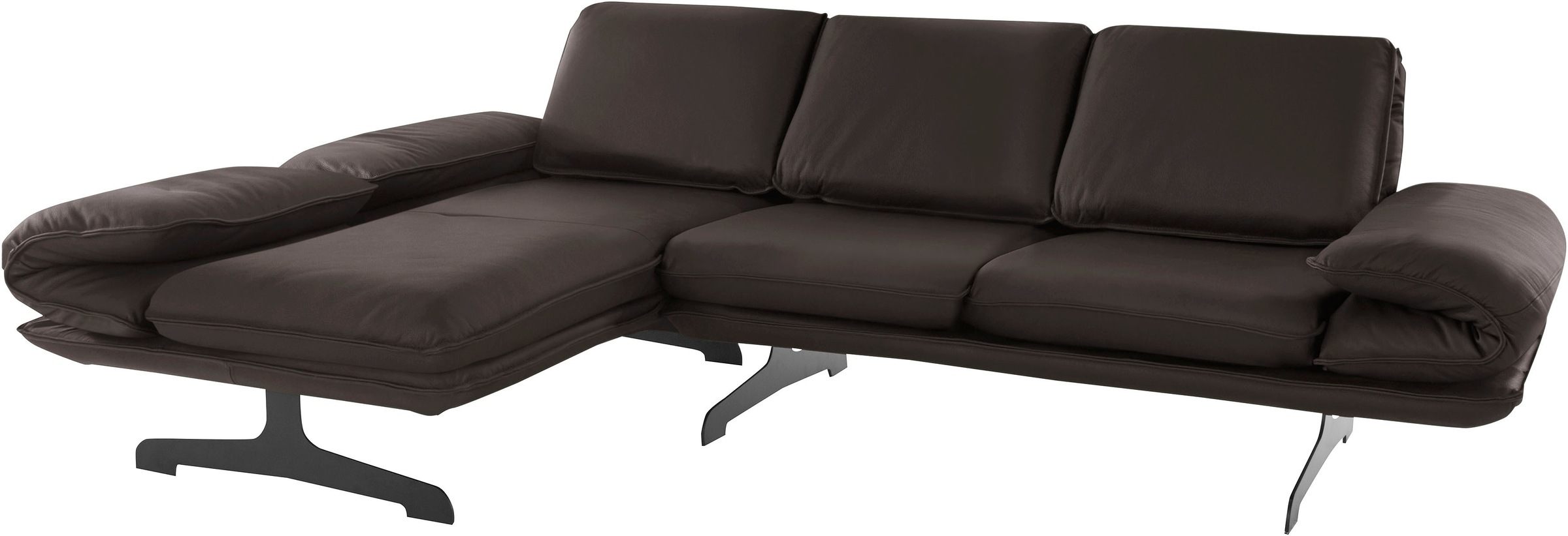 DOMO collection Ecksofa »New York«, wahlweise mit Arm- und Rückenfunktion, mit Kufenfüßen aus Metall