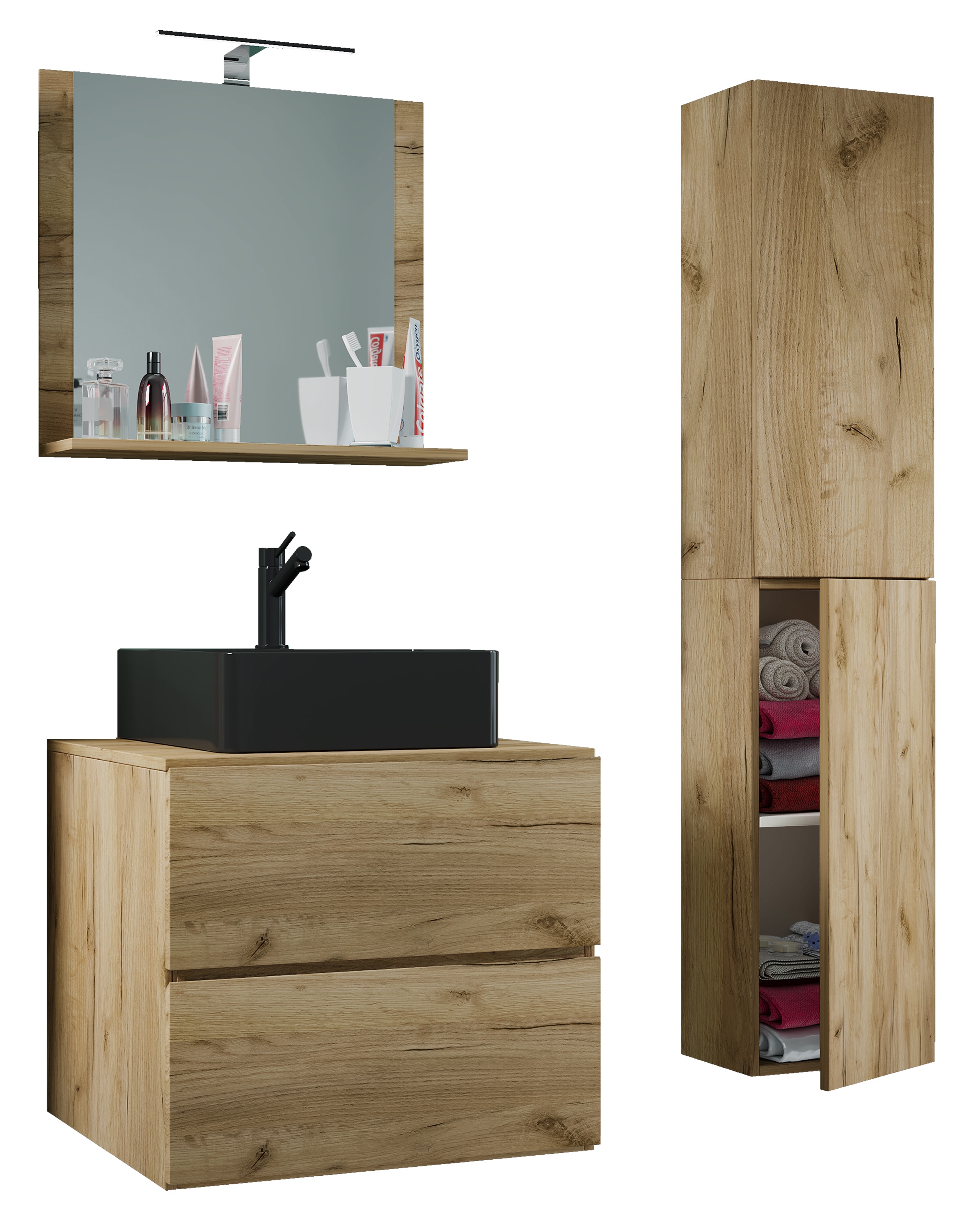 VCM Waschbeckenunterschrank »VCM 4-tlg. Waschplatz Waschtisch Badmöbel Set Waschbecken Lendas-BL Breite 60 cm L Schublade«, (4 St.)