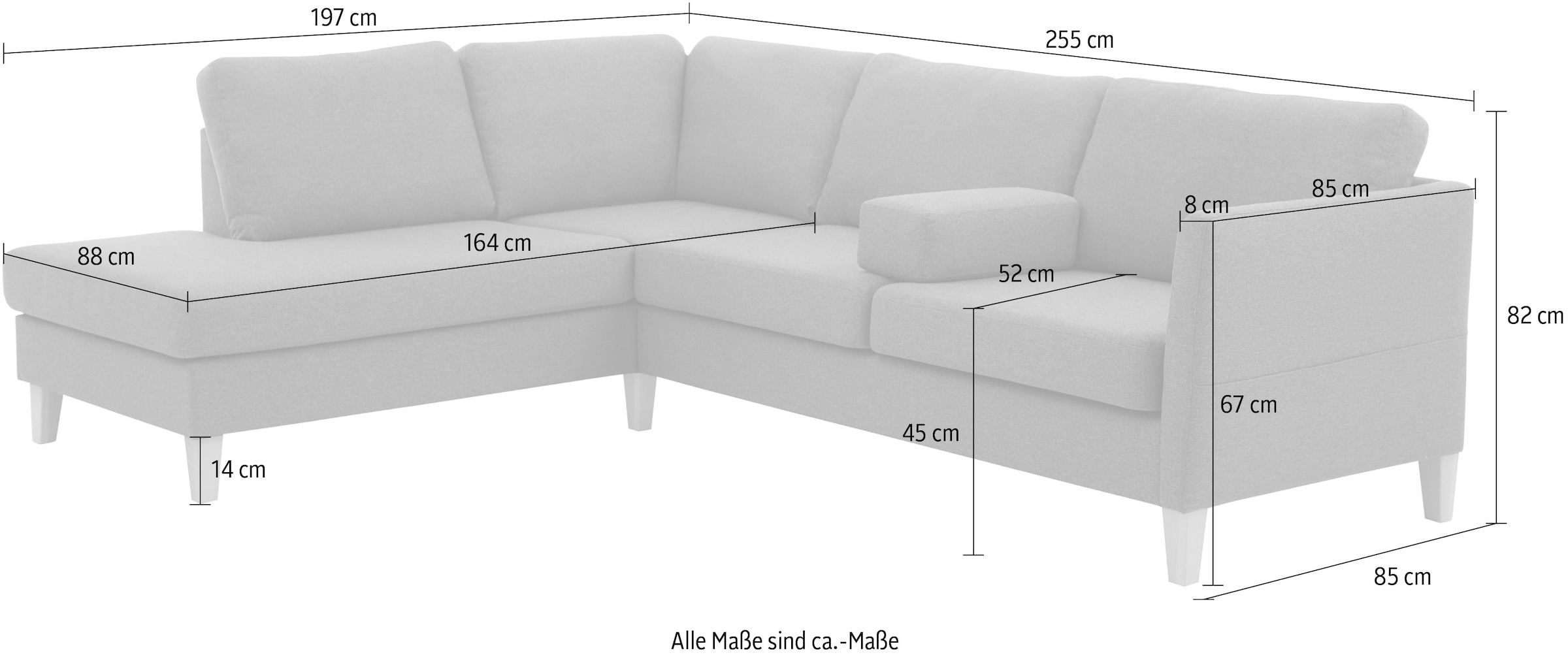 ATLANTIC home collection Ecksofa »Mailo L-Form« mit Seitentaschen und Ottomane, mit Massivholzfüßen
