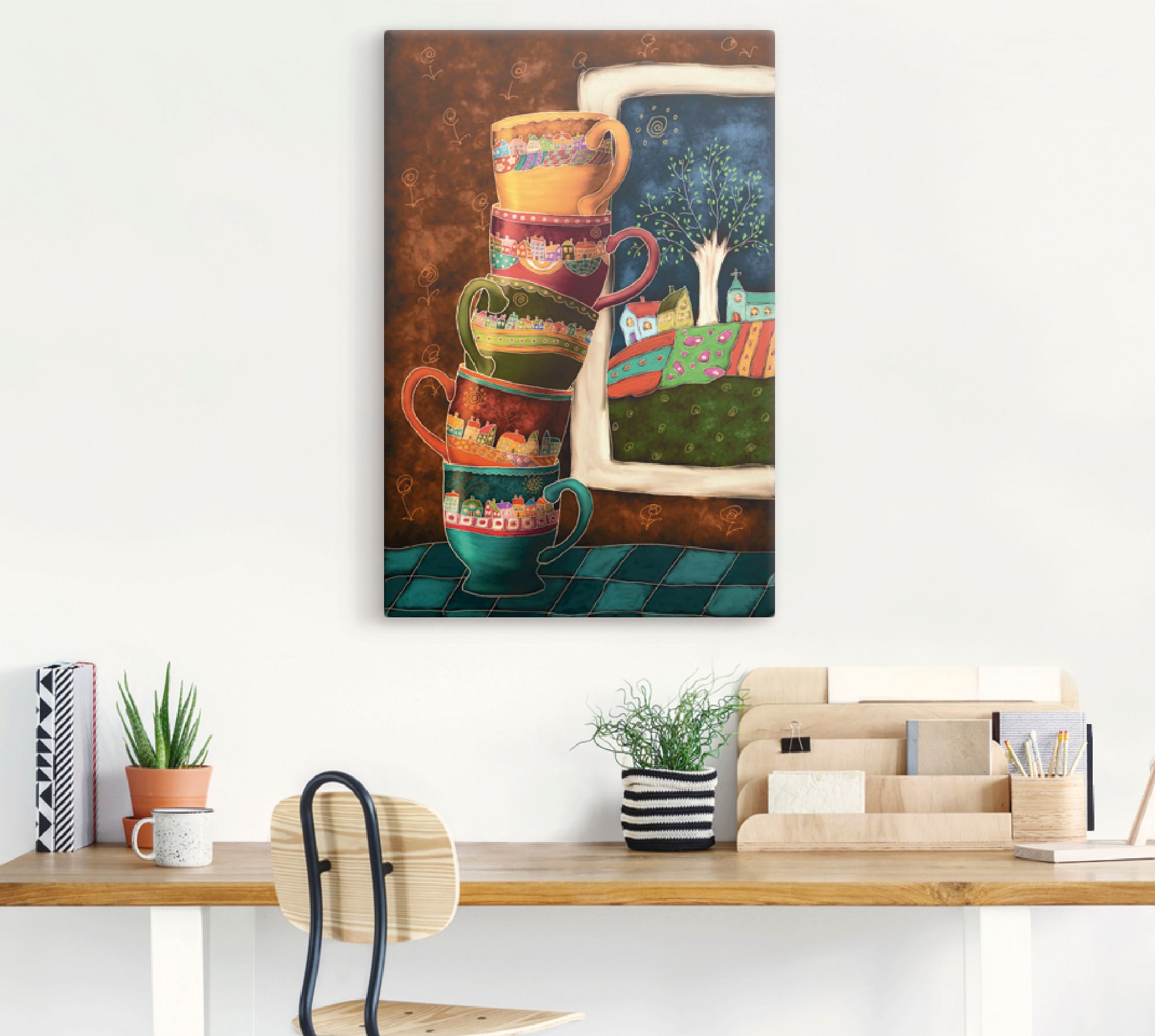 Artland Wandbild »Fröhliche Kaffeetassen«, Getränke, (1 St.), als Alubild, Outdoorbild, Leinwandbild, Poster, Wandaufkleber