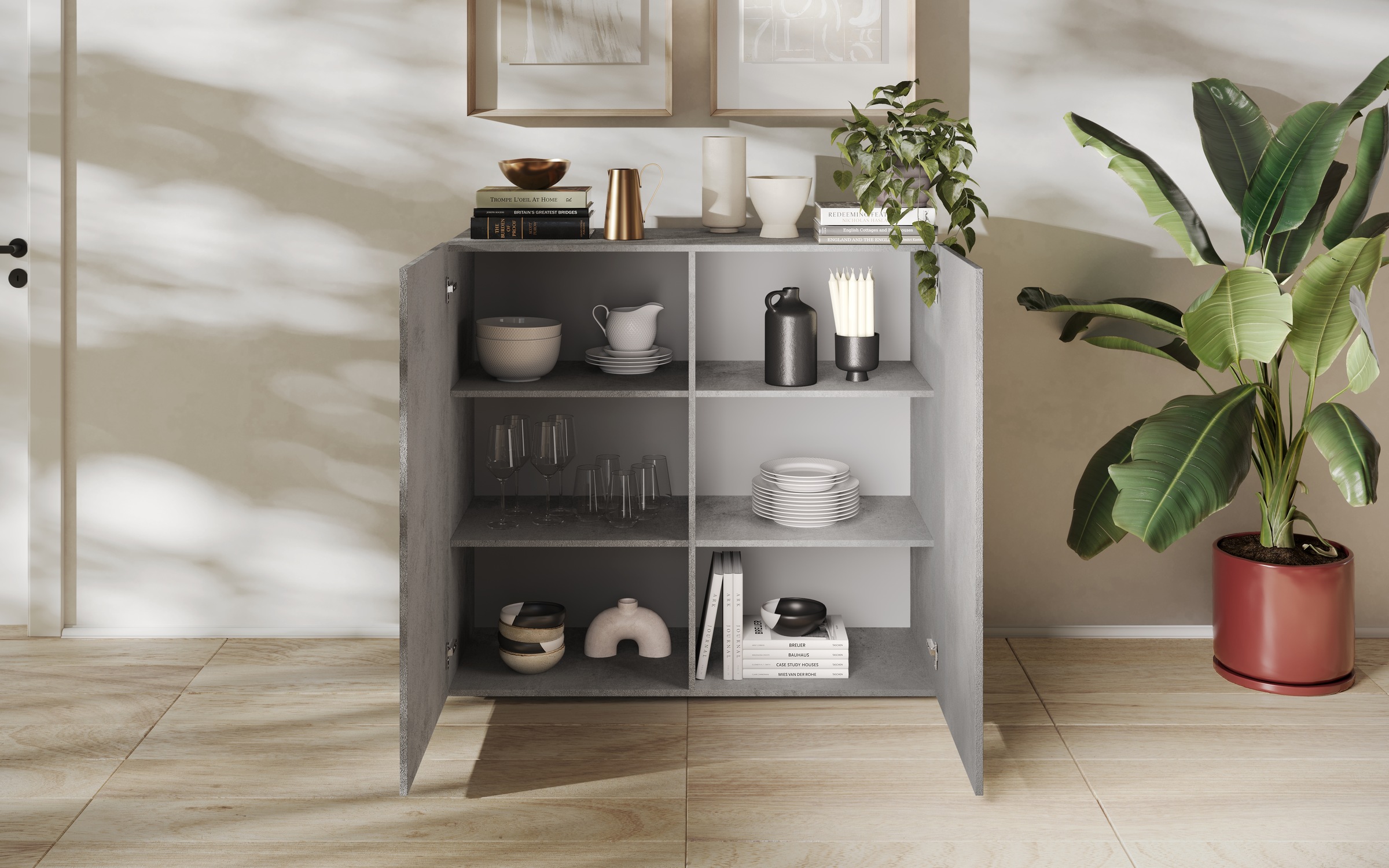 INOSIGN Highboard »Snake, Kommode, Anrichte, Stauraummöbel, Höhe 123 cm, Breite 121 cm«, moderne Wohnmöbel, 2 Türen, viel Stauraum, stilvoll und funktional