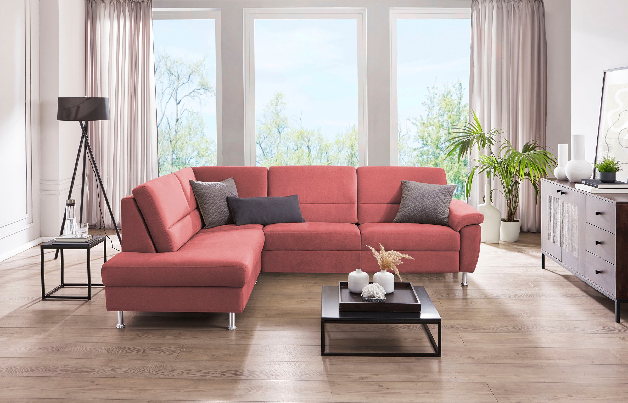 CALIZZA INTERIORS Ecksofa »Onyx L-Form«, Ottomane links oder rechts, wahlweise mit Bettfunktion, Breite 257 cm