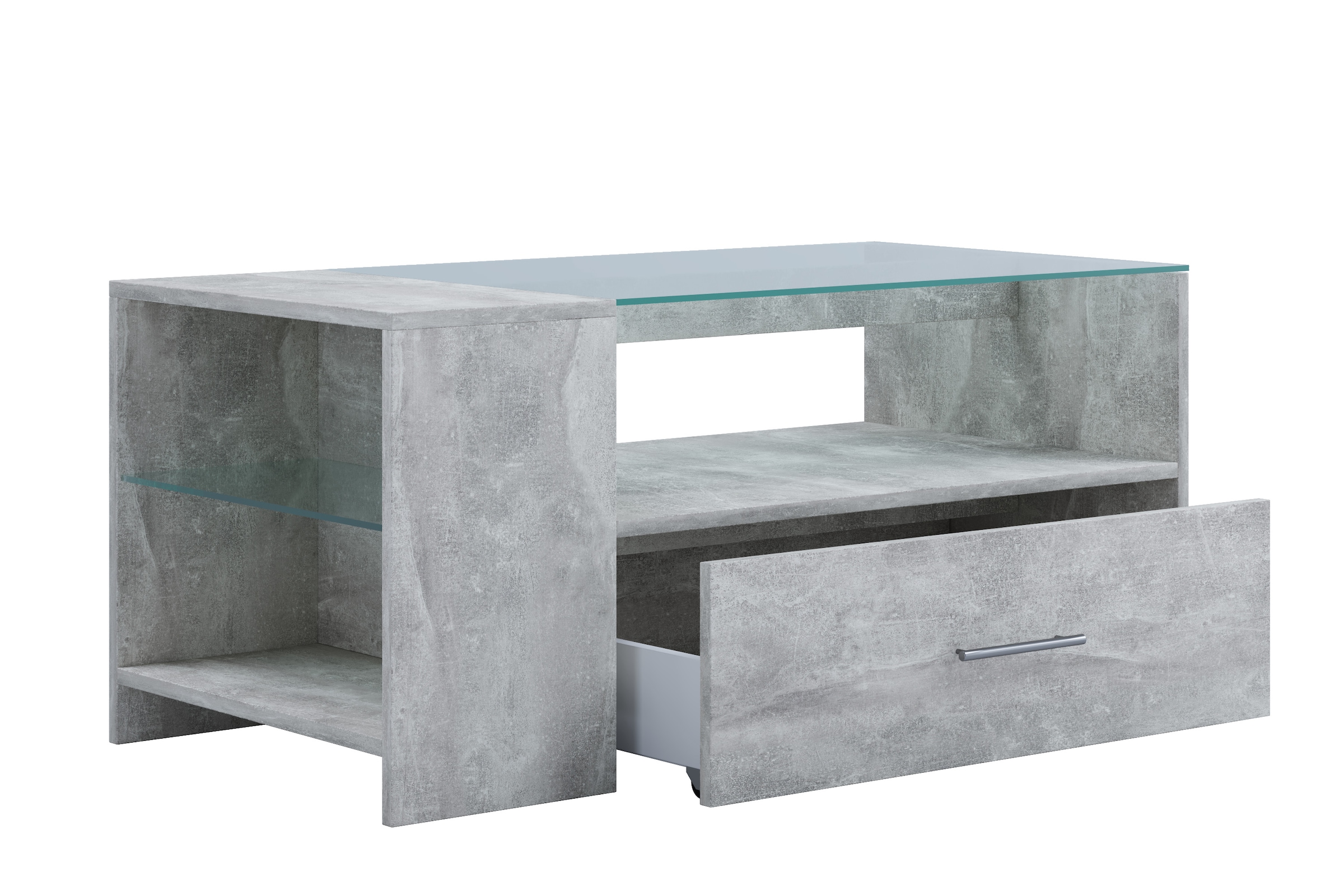 VCM Beistelltisch »Holz Sofatisch Couchtisch Schublade Glas Tindala«