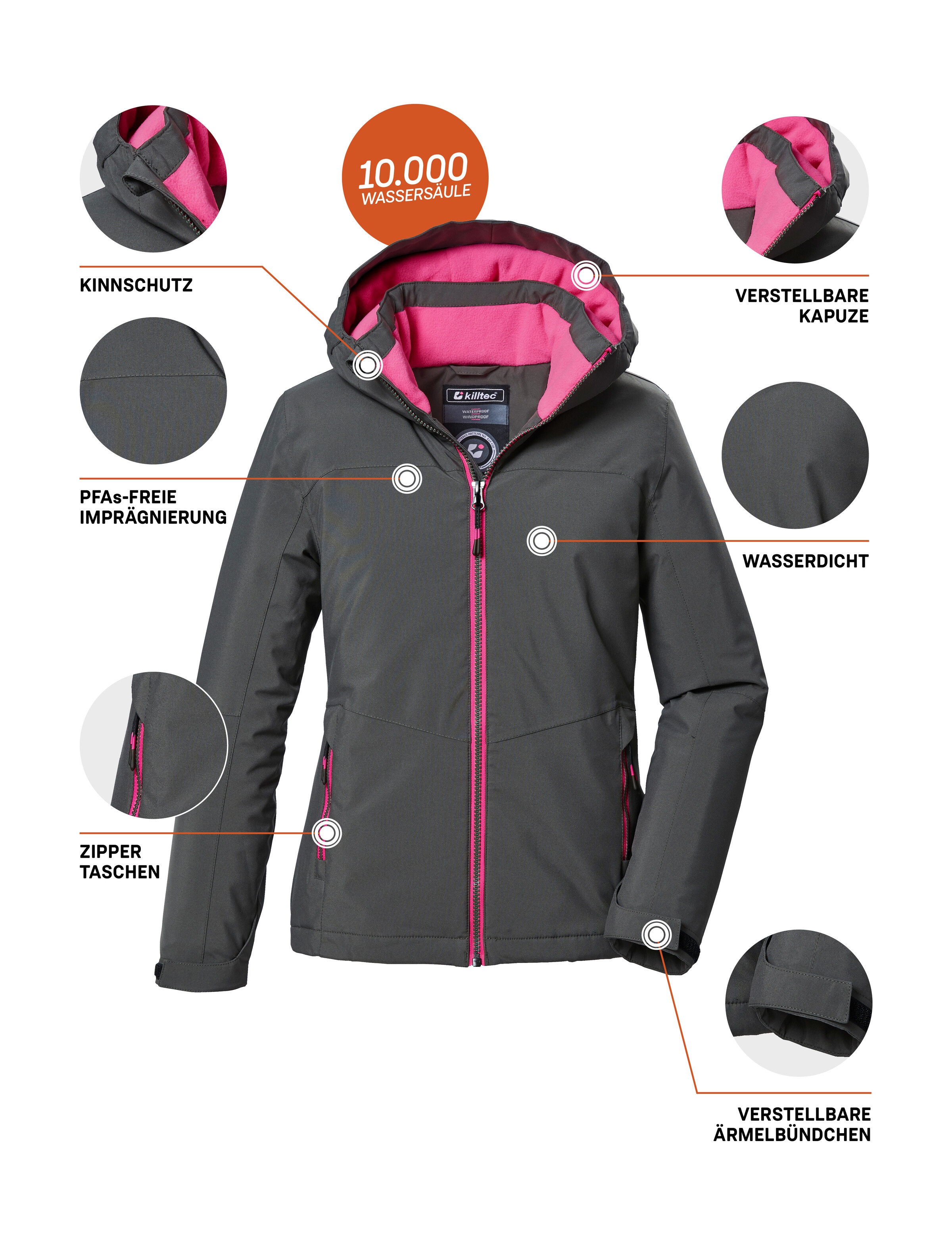 Killtec Funktionsjacke »KOW 352 GRLS JCKT«, Wasserdichte Mädchenjacke mit Kapuze, warmem Fleece und Kinnschutz