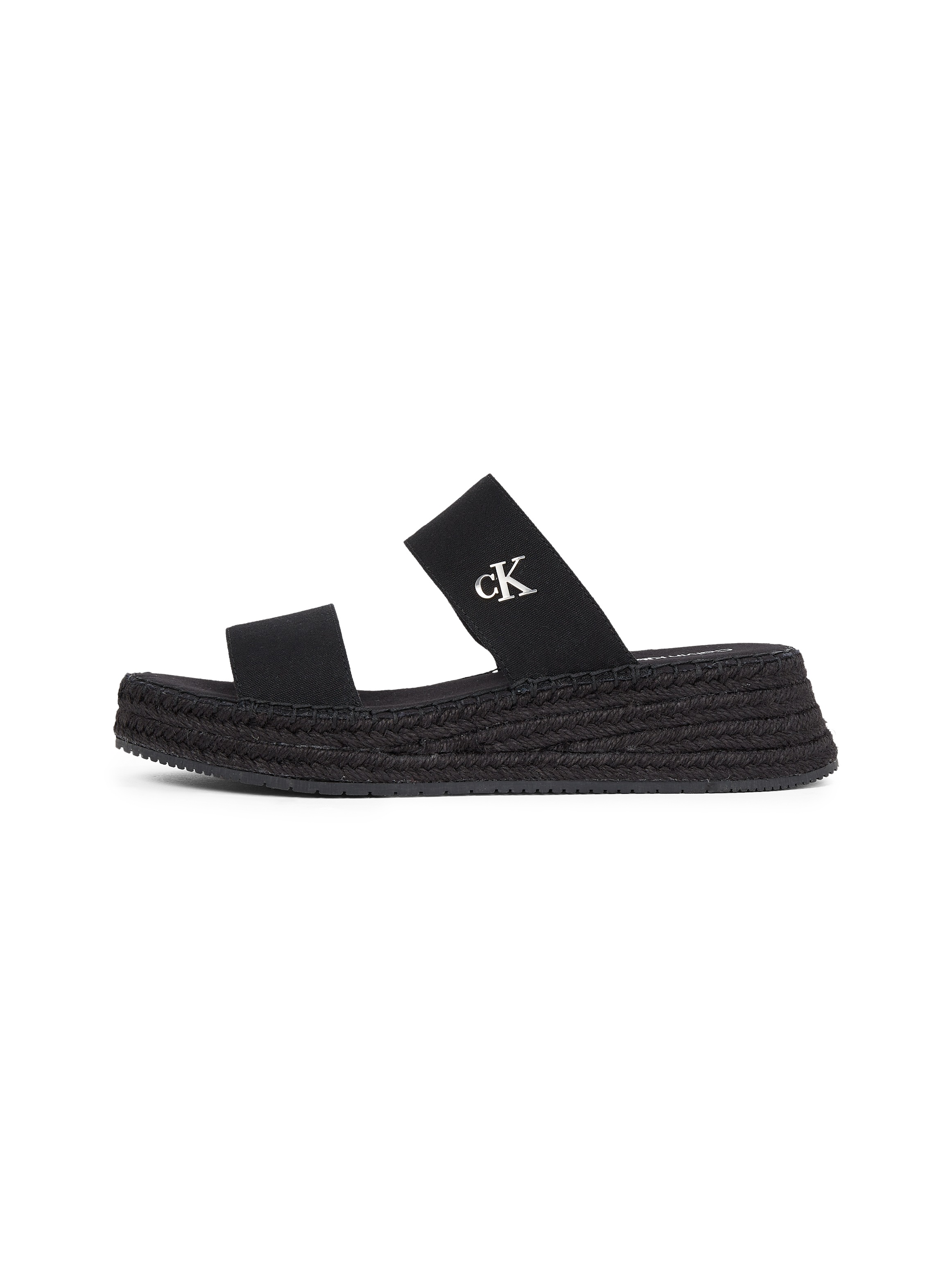 Calvin Klein Jeans Pantolette »SPORTY ROPE MG LTH WEBBING«, Sommerschuh, Schlappen, Pool-Slides, Strandschuh mit Bastbesatz